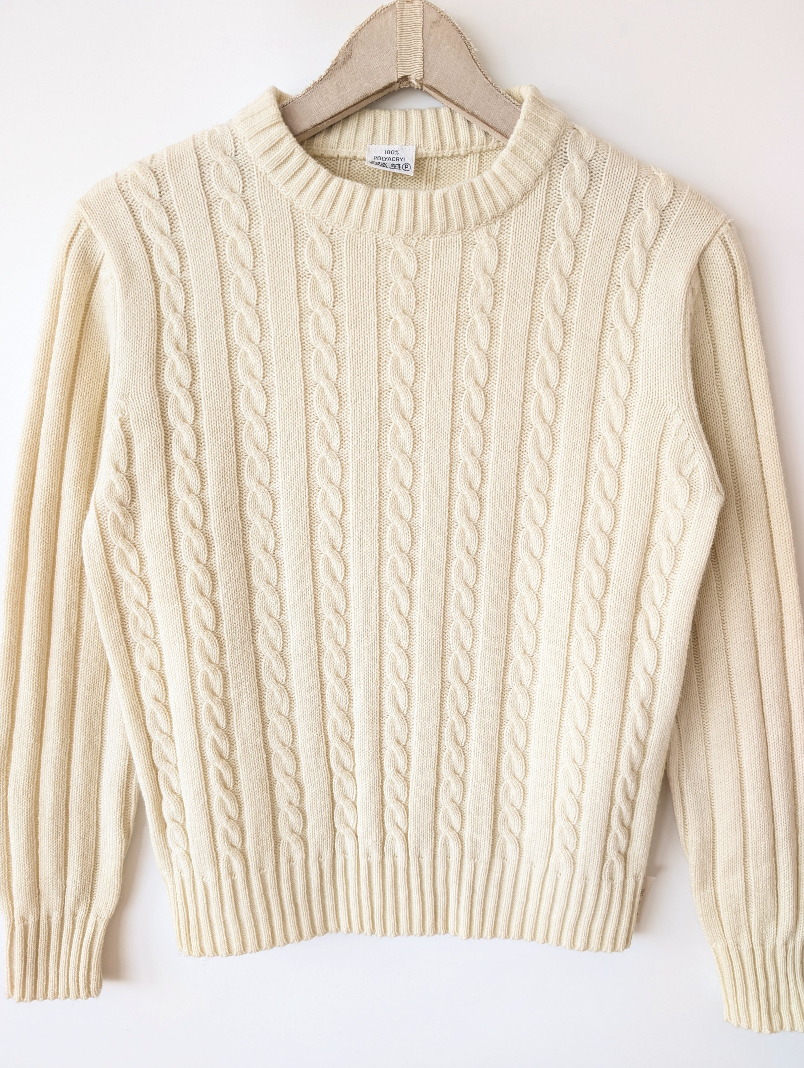 Pullover 70s Zopfstrick Creme 79,- DM (S)