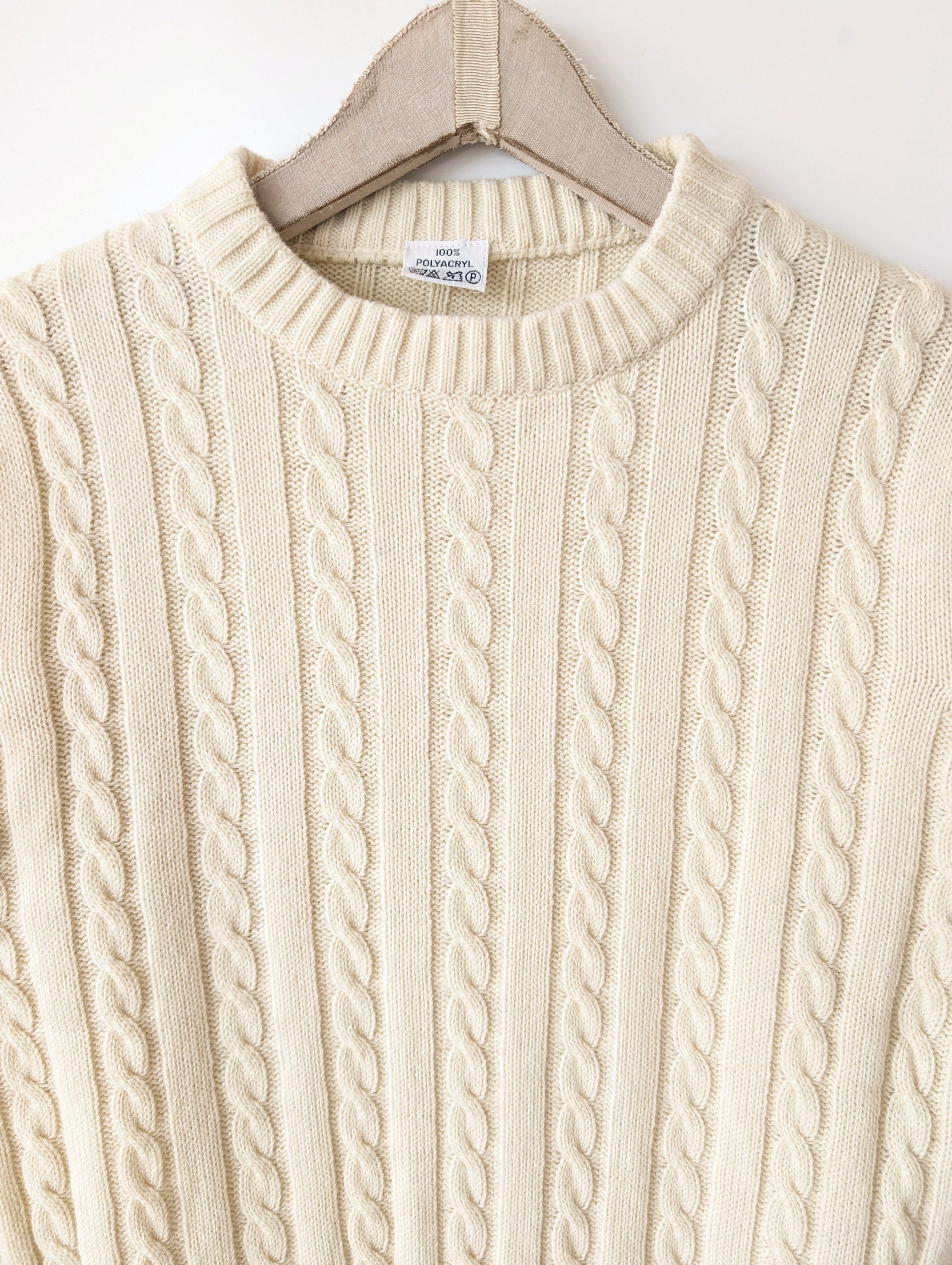 Pullover 70s Zopfstrick Creme 79,- DM (S)