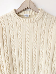 Pullover 70s Zopfstrick Creme 79,- DM (S)