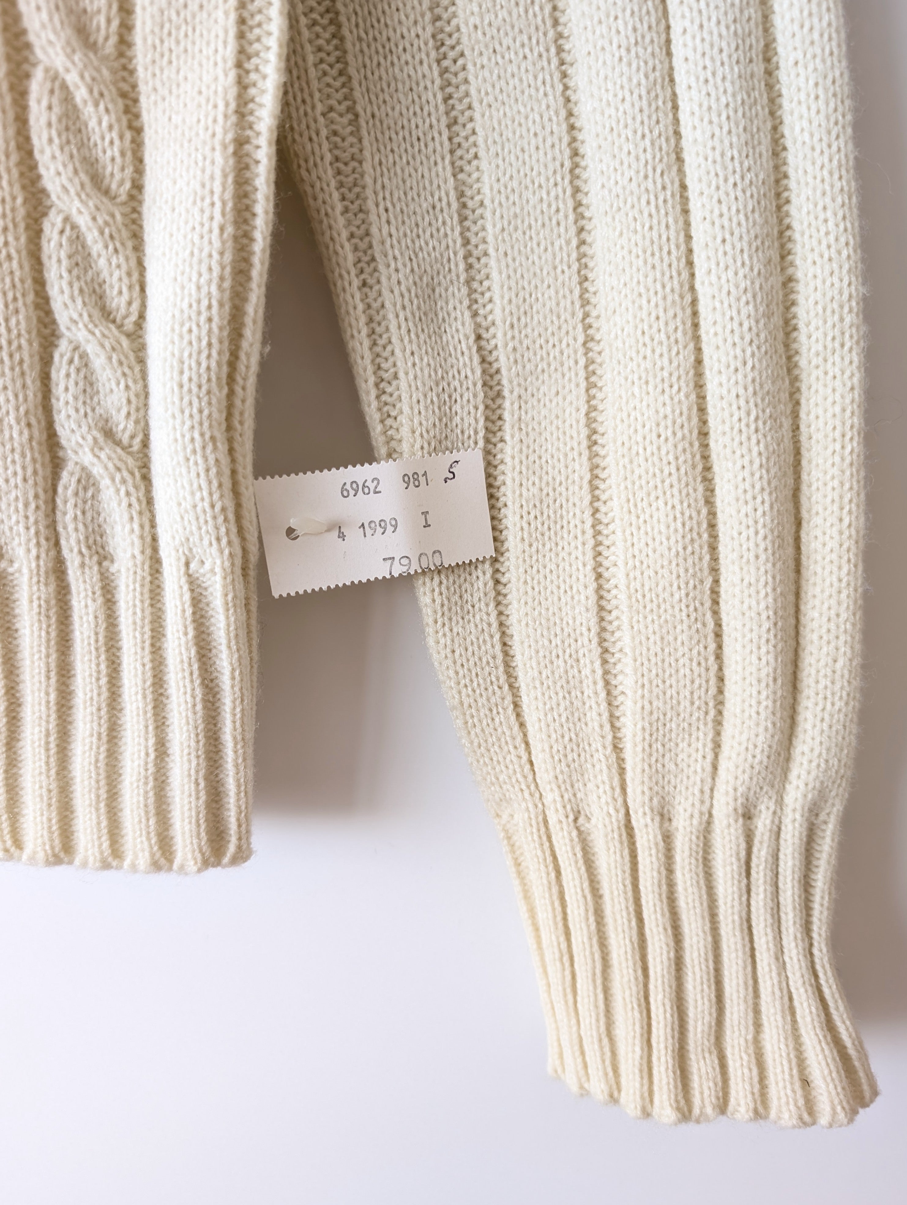 Pullover 70s Zopfstrick Creme 79,- DM (S)