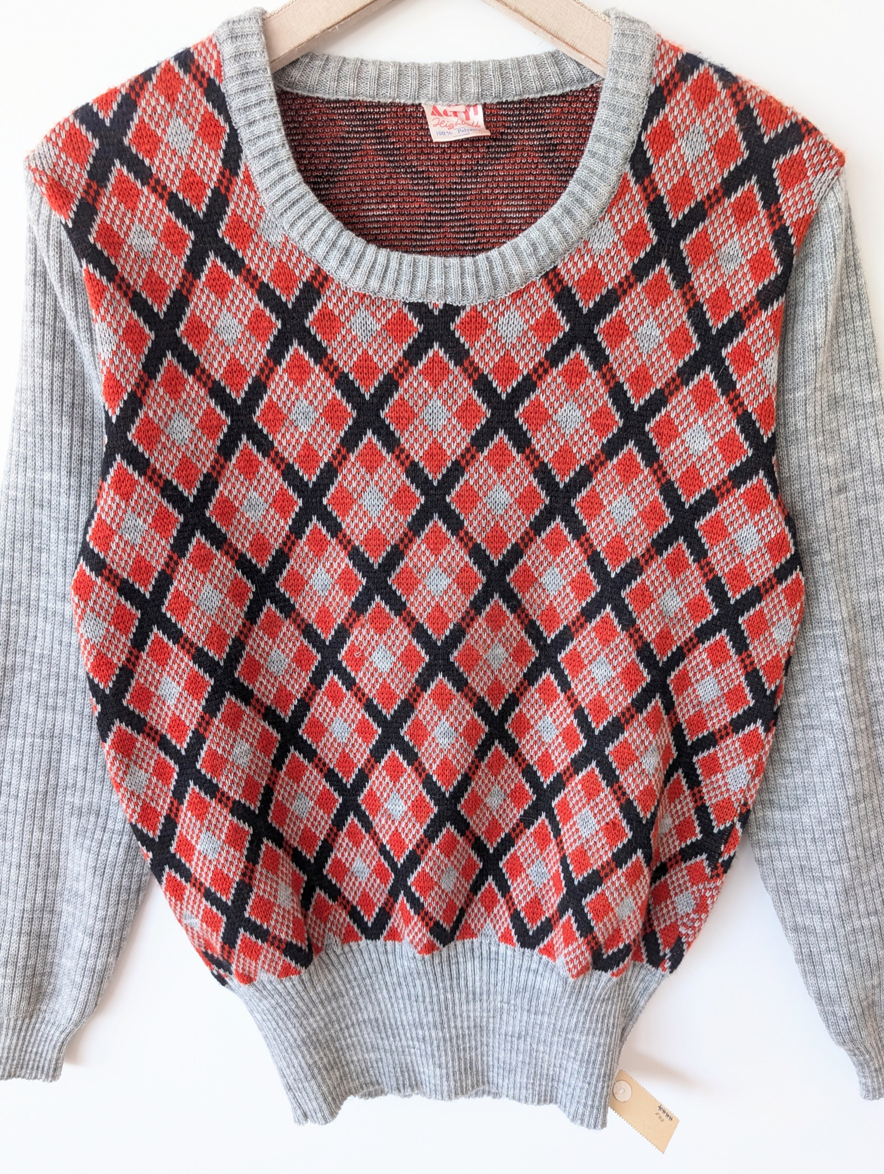 Pullover 70s Rauten Strick 39,- DM (L)