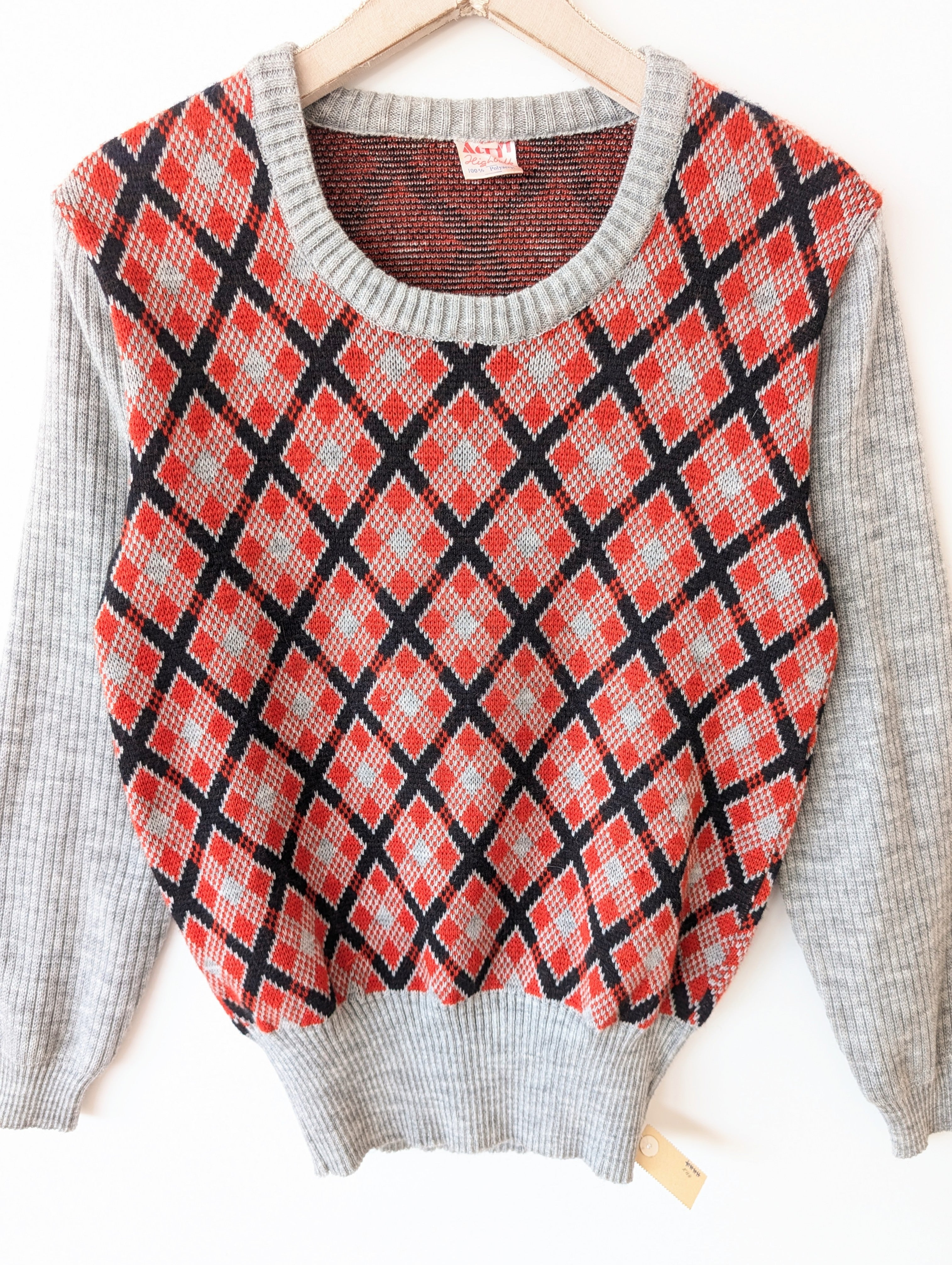Pullover 70s Rauten Strick 39,- DM (L)