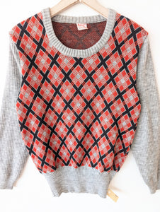 Pullover 70s Rauten Strick 39,- DM (L)