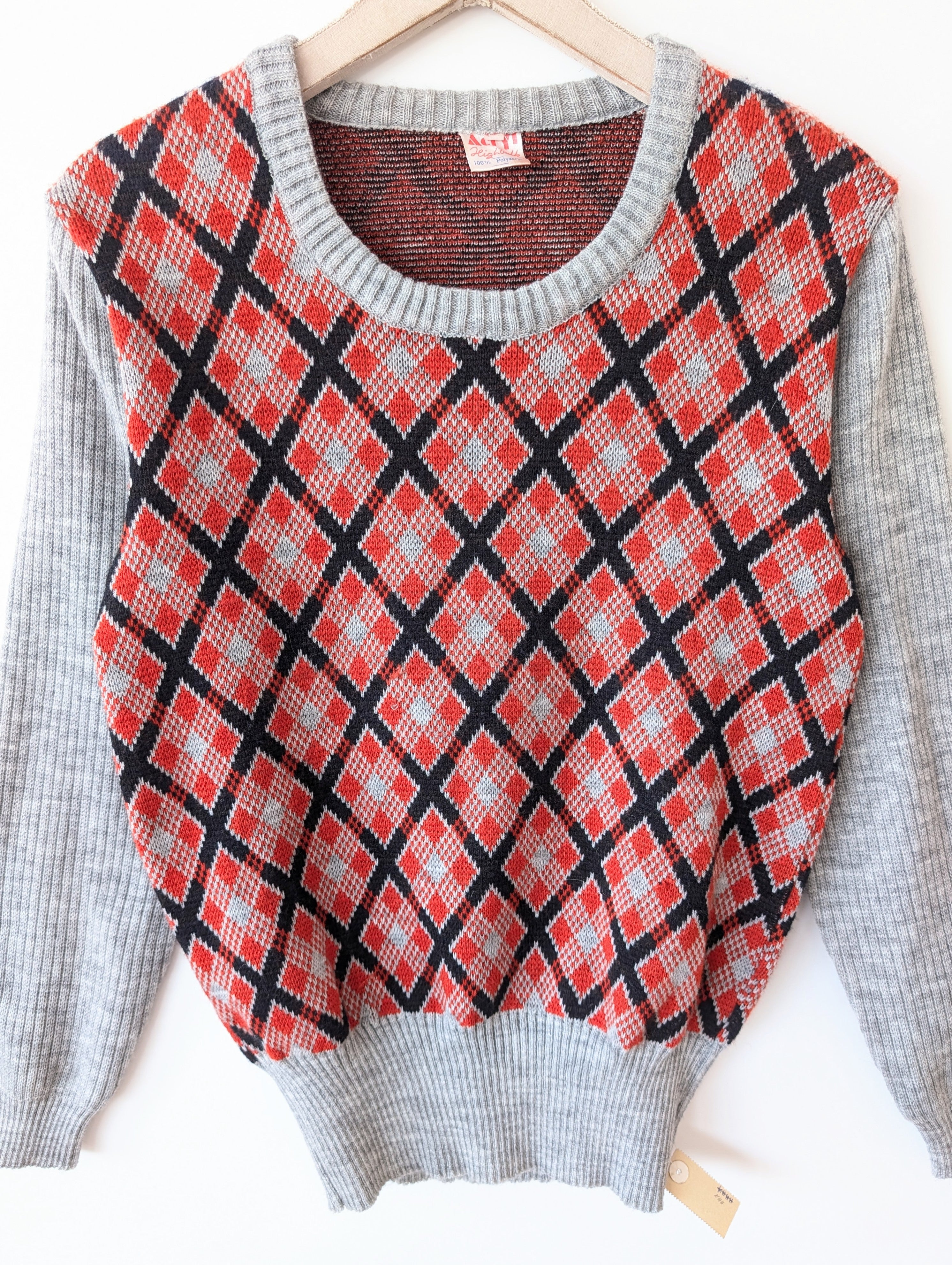 Pullover 70s Rauten Strick 39,- DM (L)