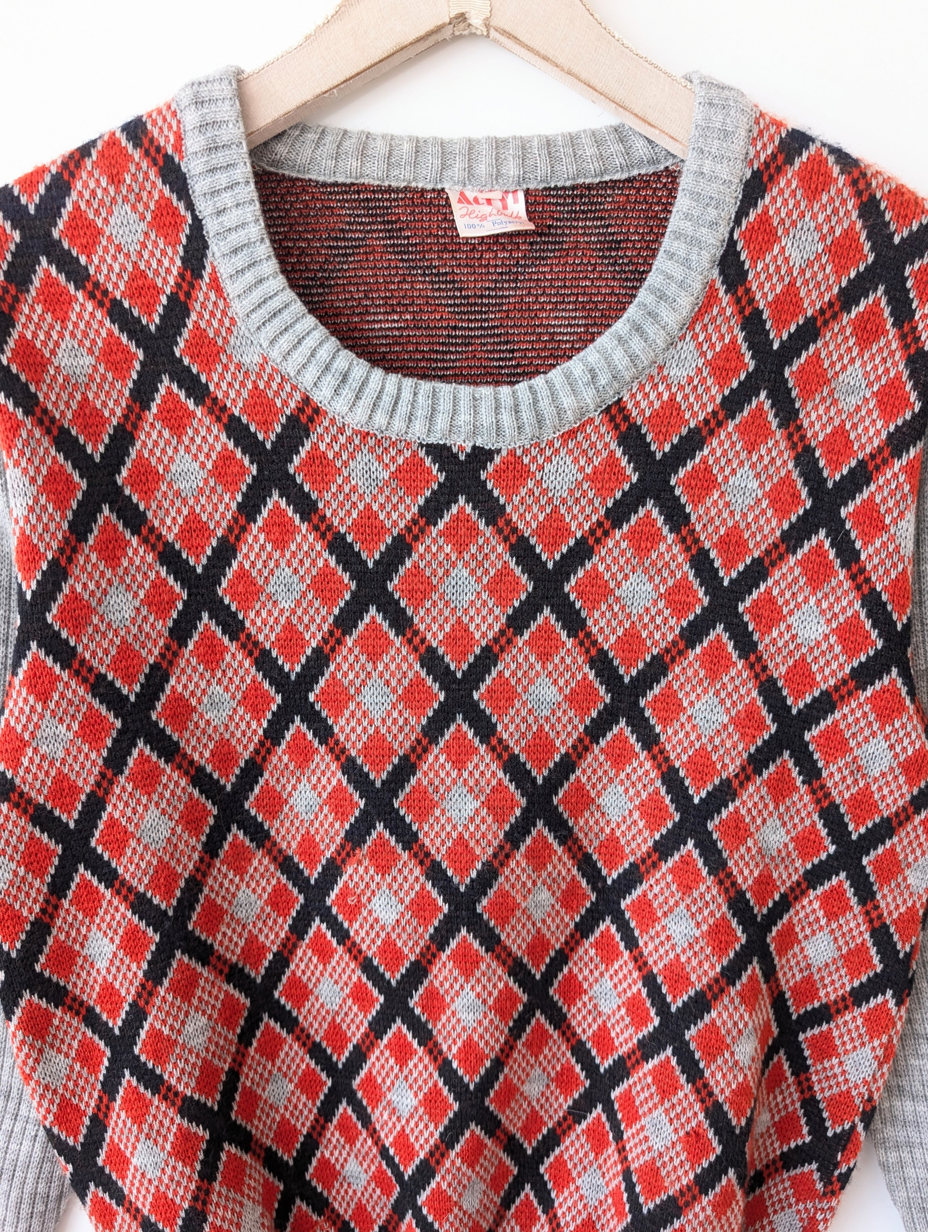 Pullover 70s Rauten Strick 39,- DM (L)