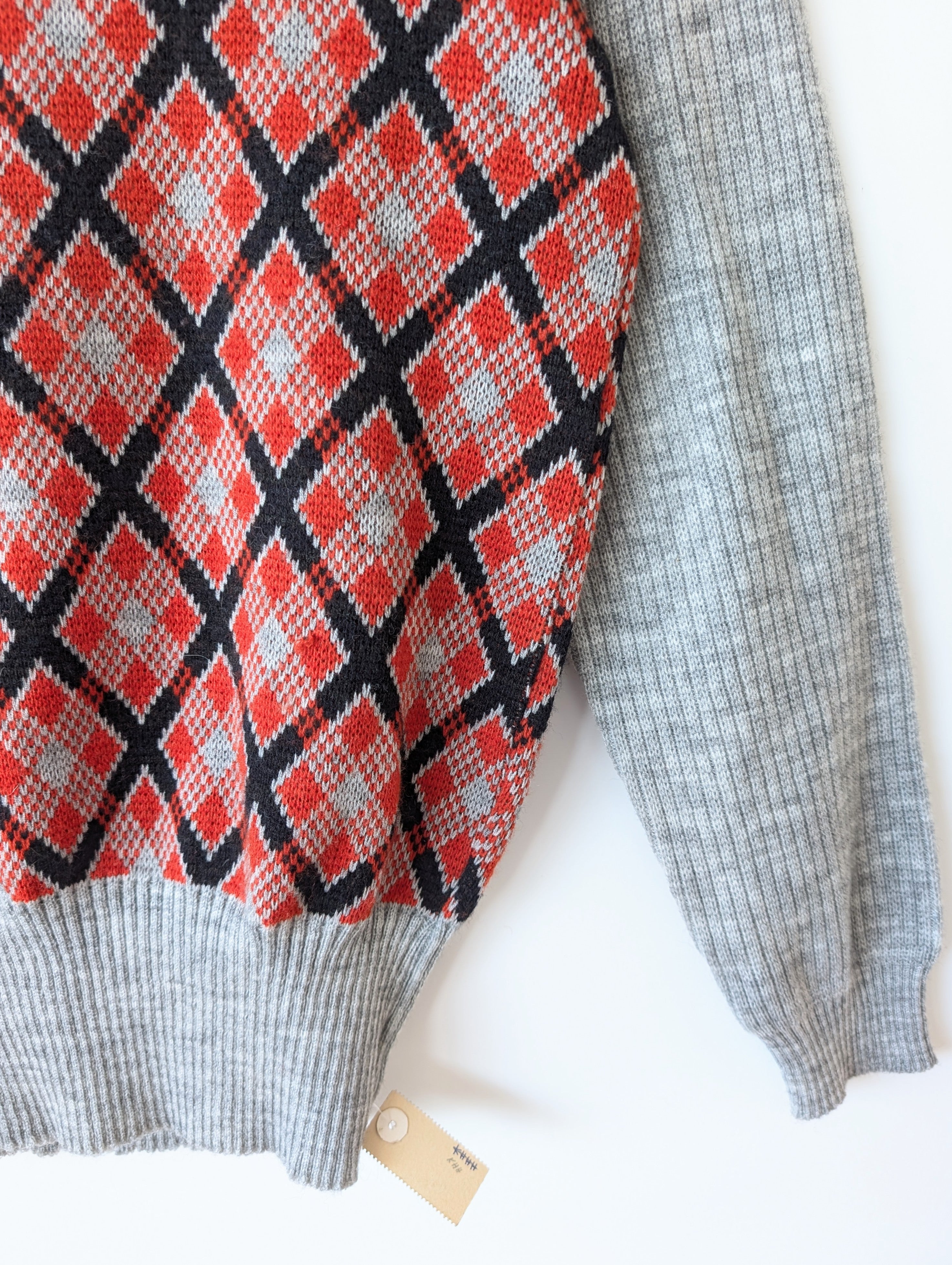 Pullover 70s Rauten Strick 39,- DM (L)