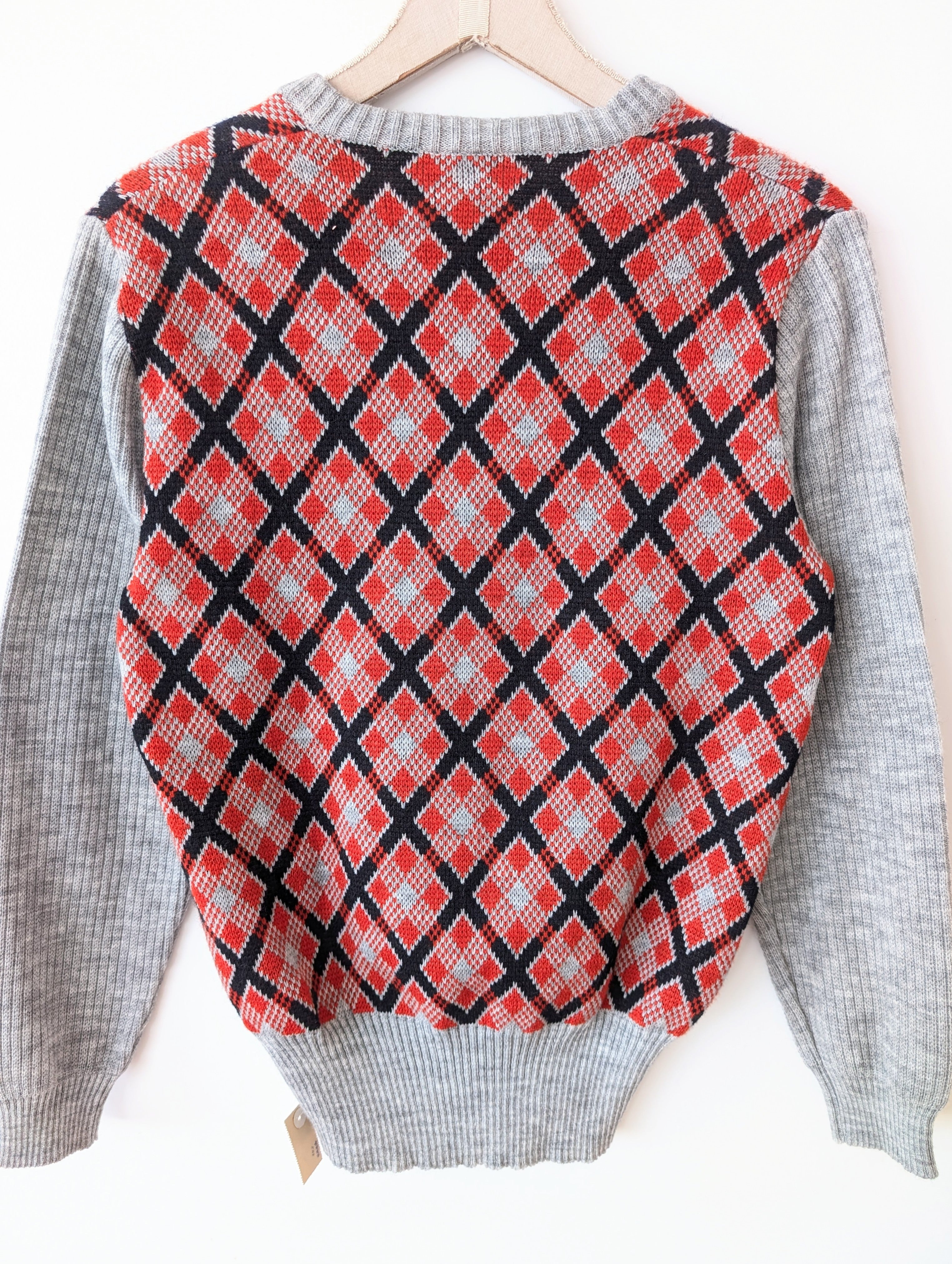 Pullover 70s Rauten Strick 39,- DM (L)