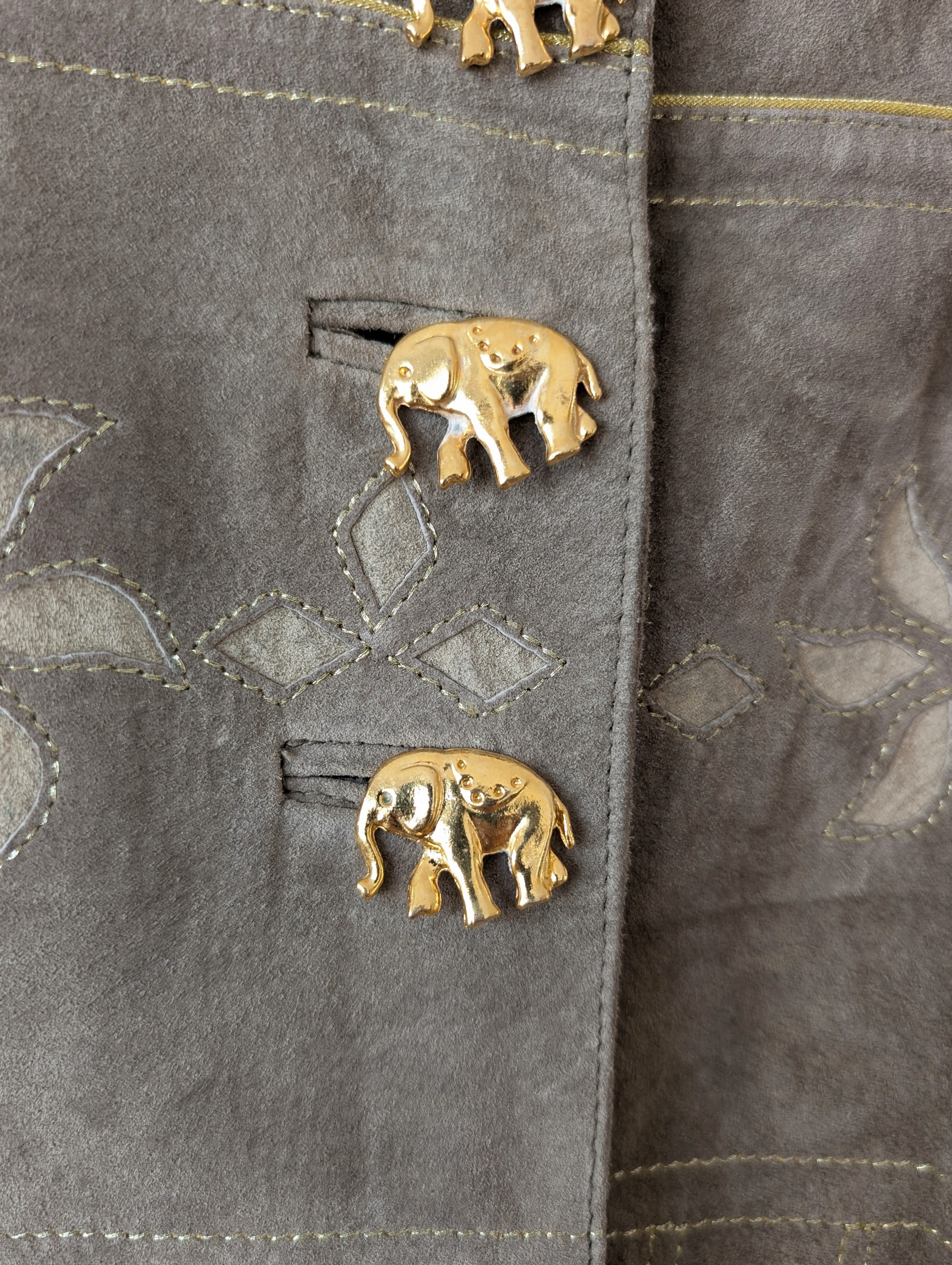 Lederjacke Elefanten Knöpfe 80s Stick (L)