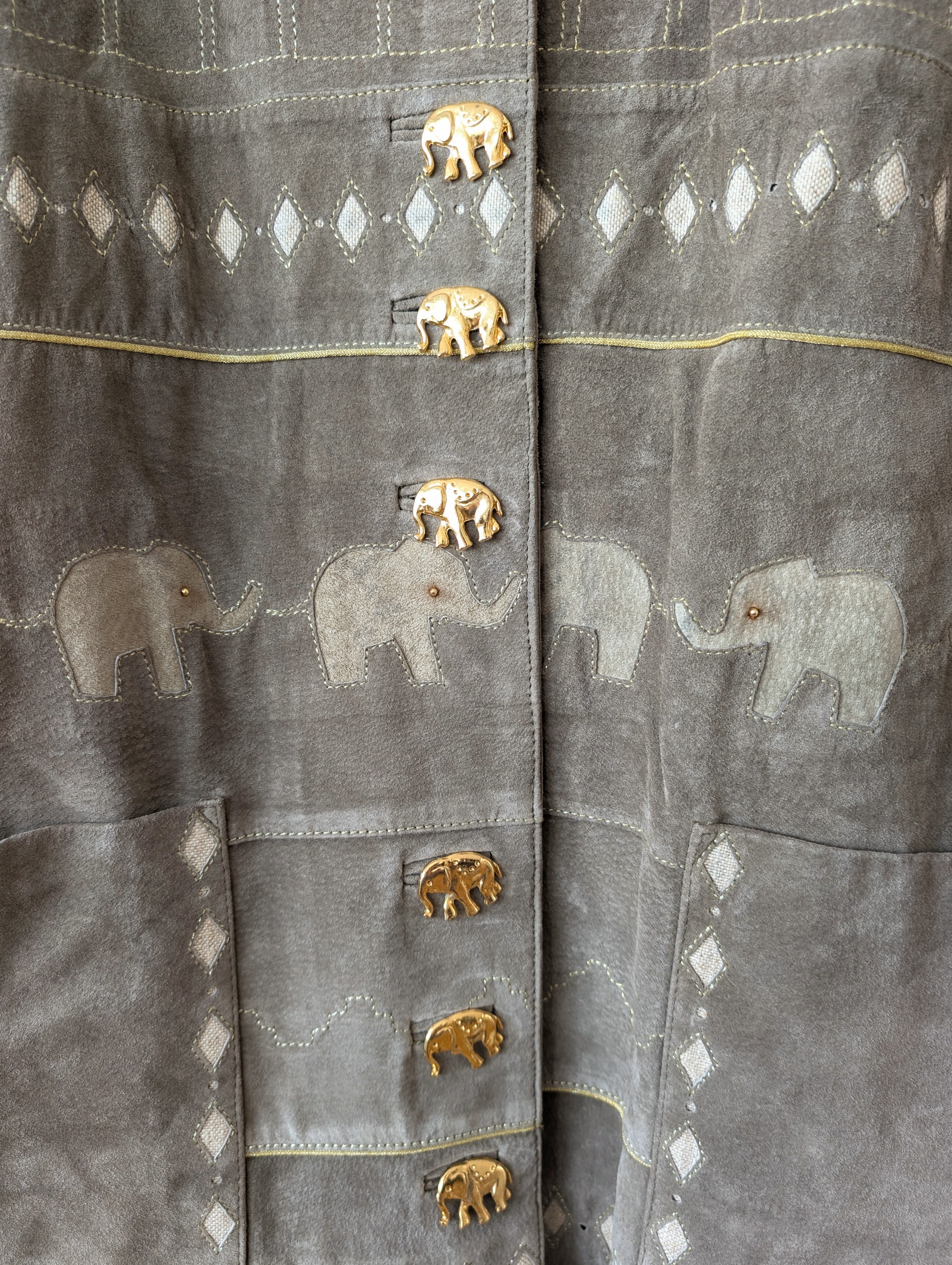 Lederjacke Elefanten Knöpfe 80s Stick (L)