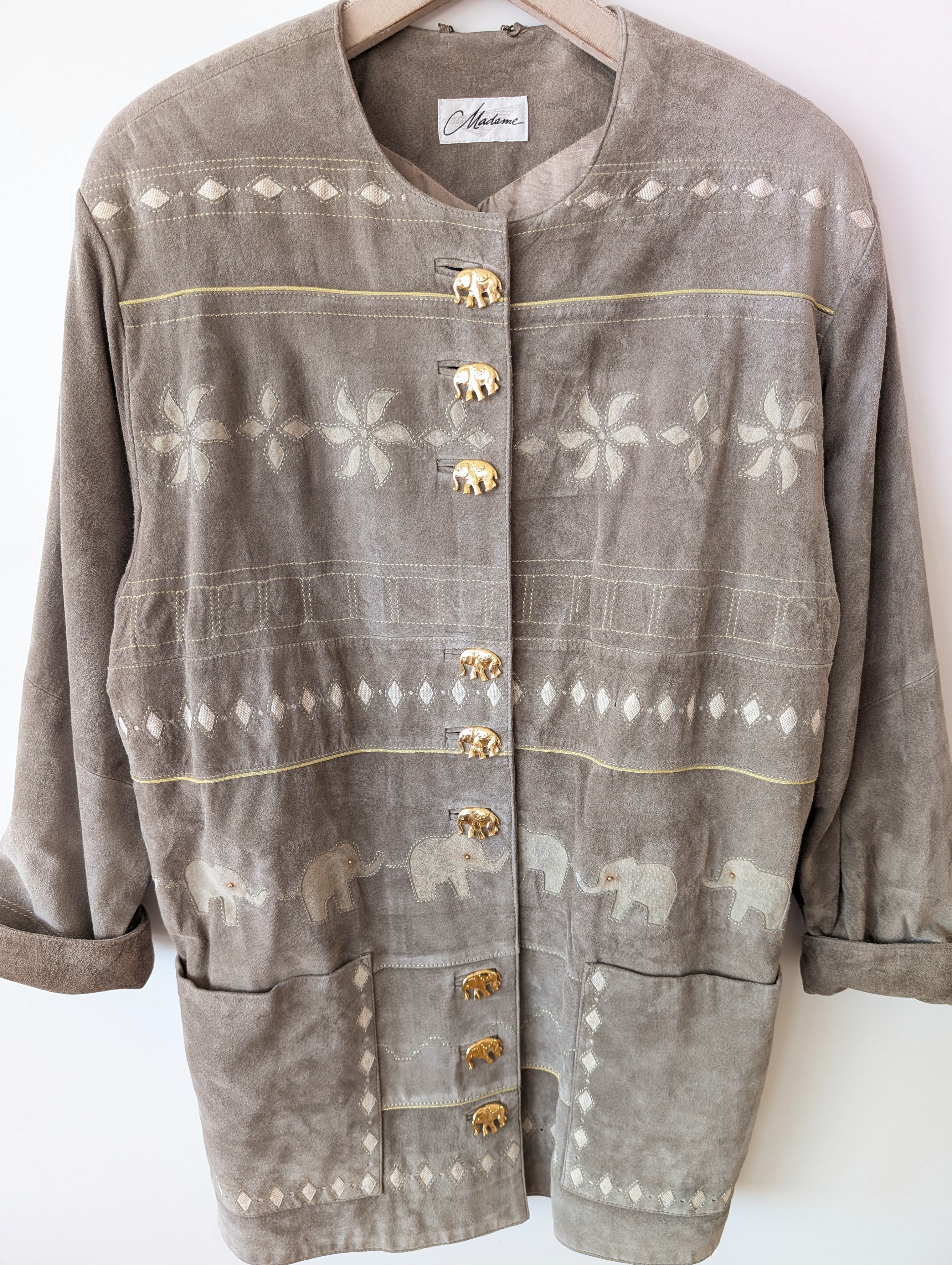 Lederjacke Elefanten Knöpfe 80s Stick (L)