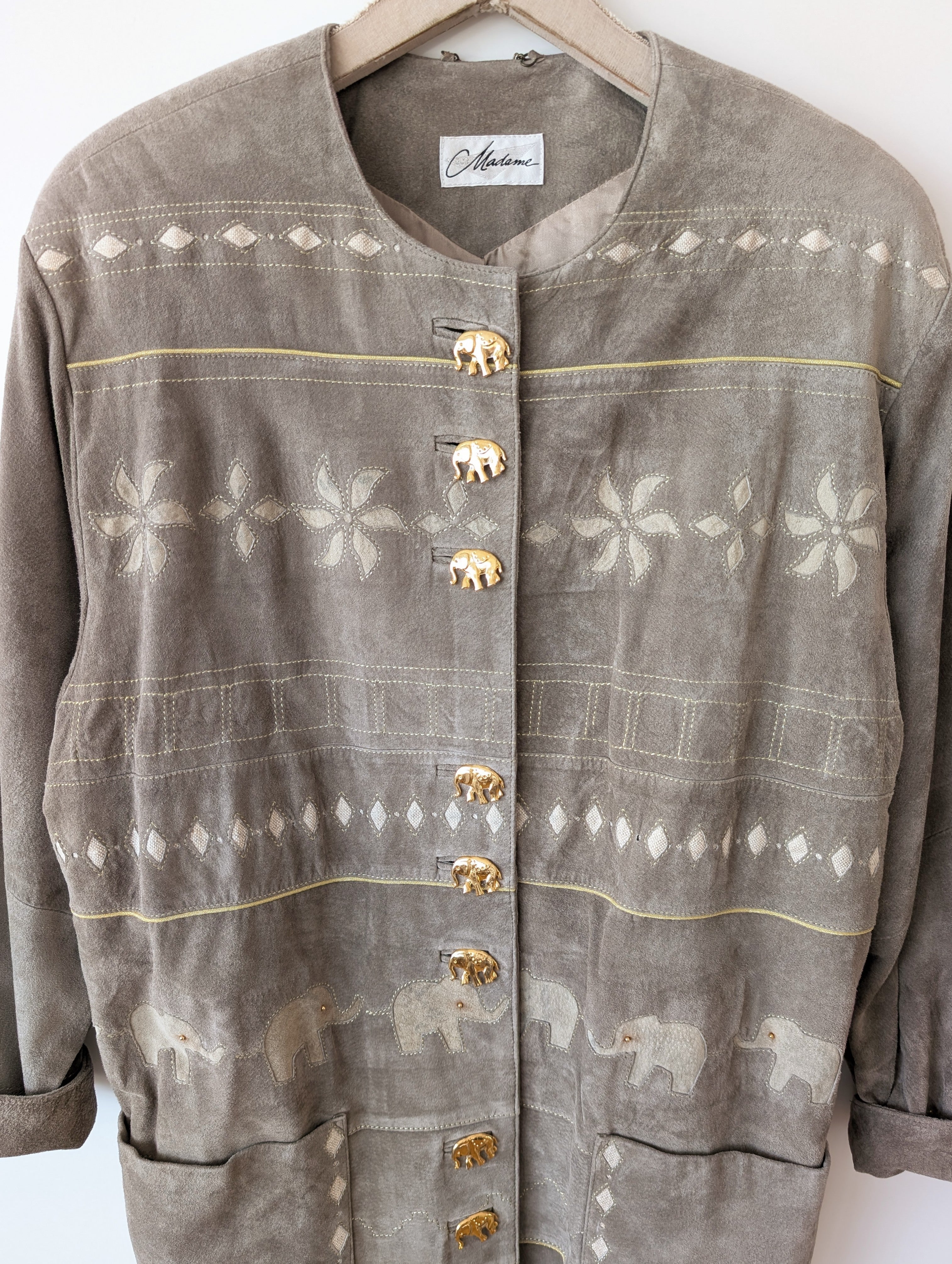 Lederjacke Elefanten Knöpfe 80s Stick (L)