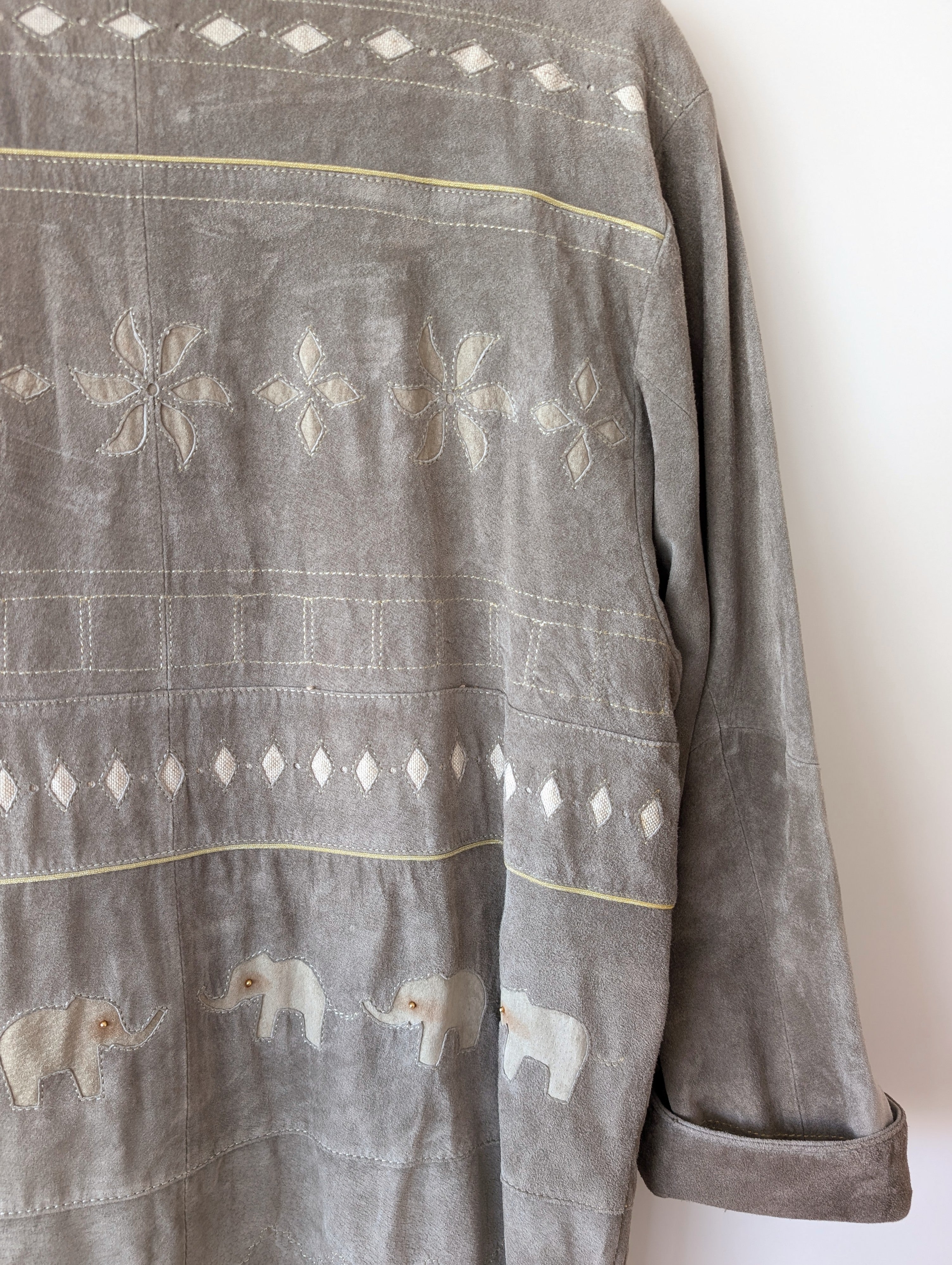 Lederjacke Elefanten Knöpfe 80s Stick (L)