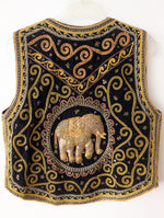 Lade das Bild in den Galerie-Viewer, RARE 70s Bohemian Samt Weste Elefant Stick (L)
