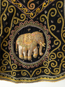 RARE 70s Bohemian Samt Weste Elefant Stick (L)