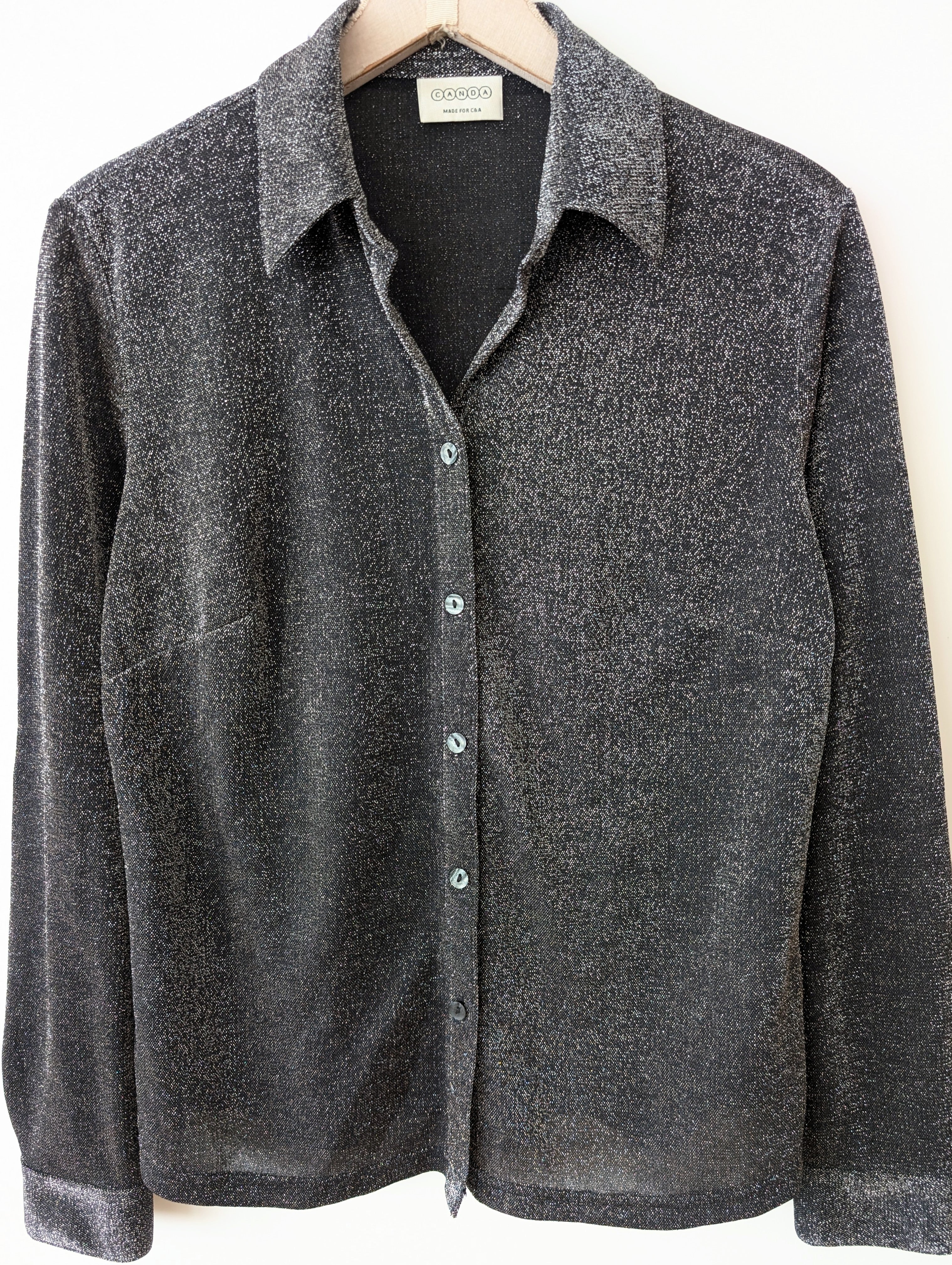 Bluse 90s Glitzer Galaxy Anthrazit (M-L)
