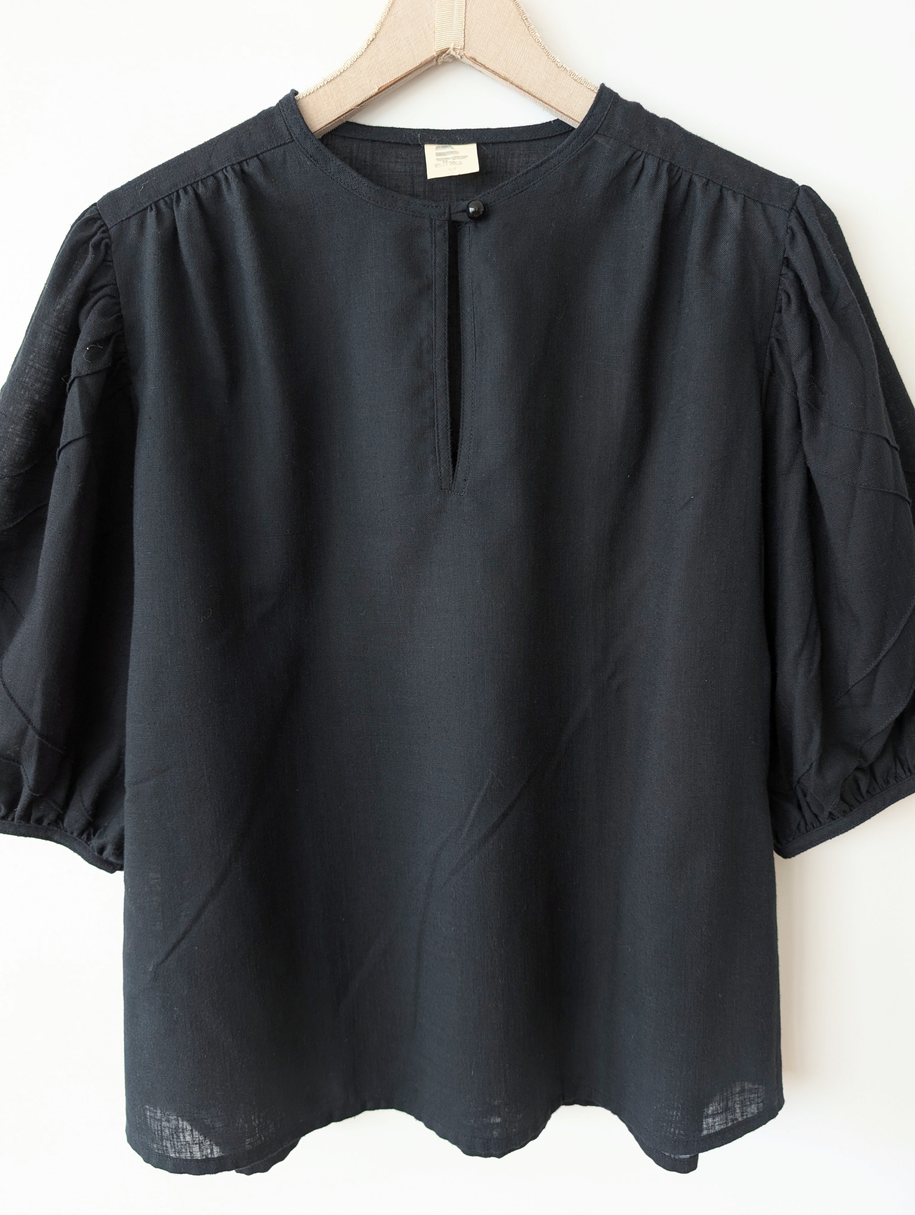 Bluse 80s Ballonärmel Schwarz Basic (XL)
