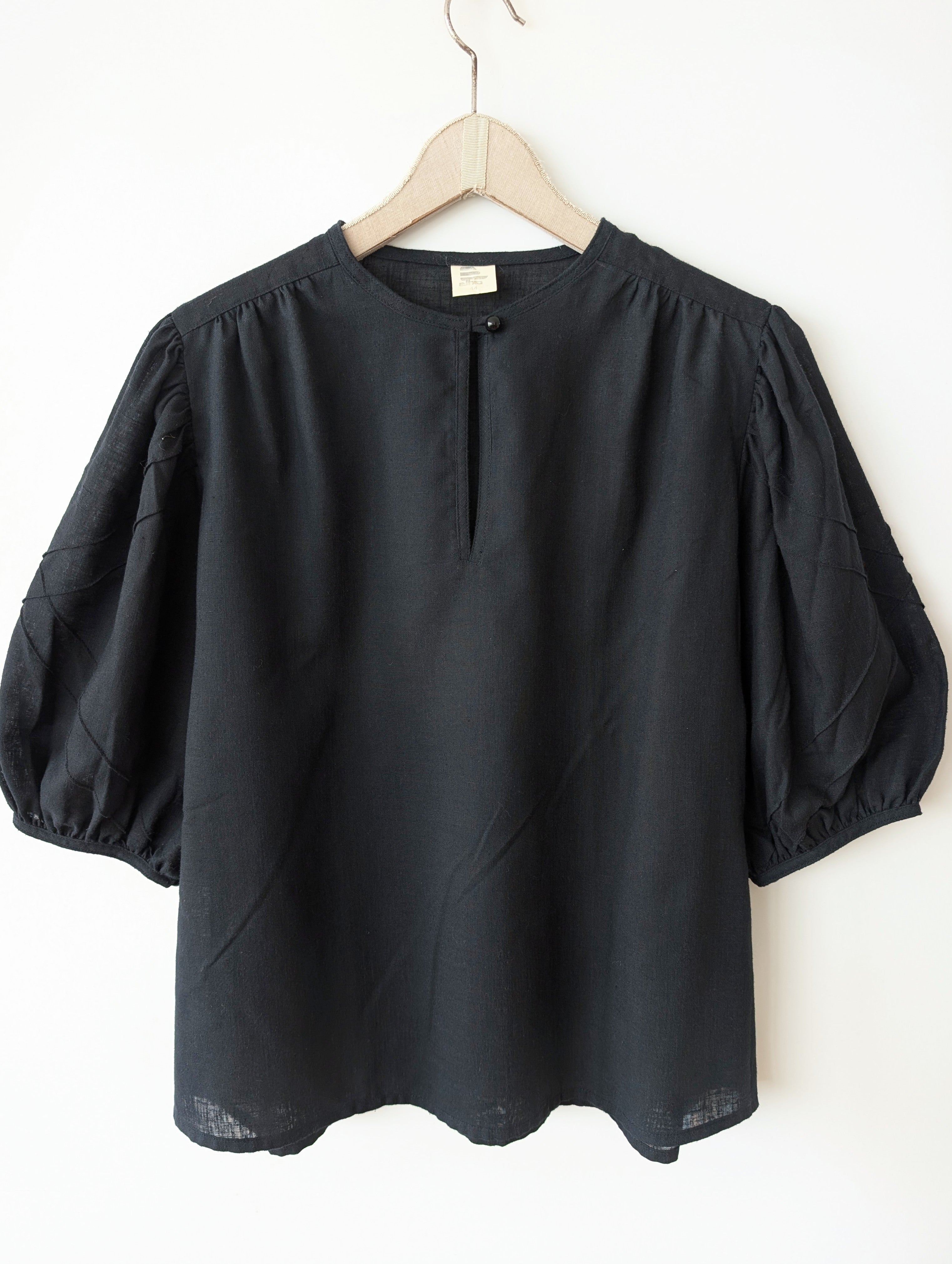 Bluse 80s Ballonärmel Schwarz Basic (XL)