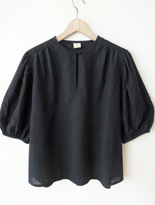 Bluse 80s Ballonärmel Schwarz Basic (XL)