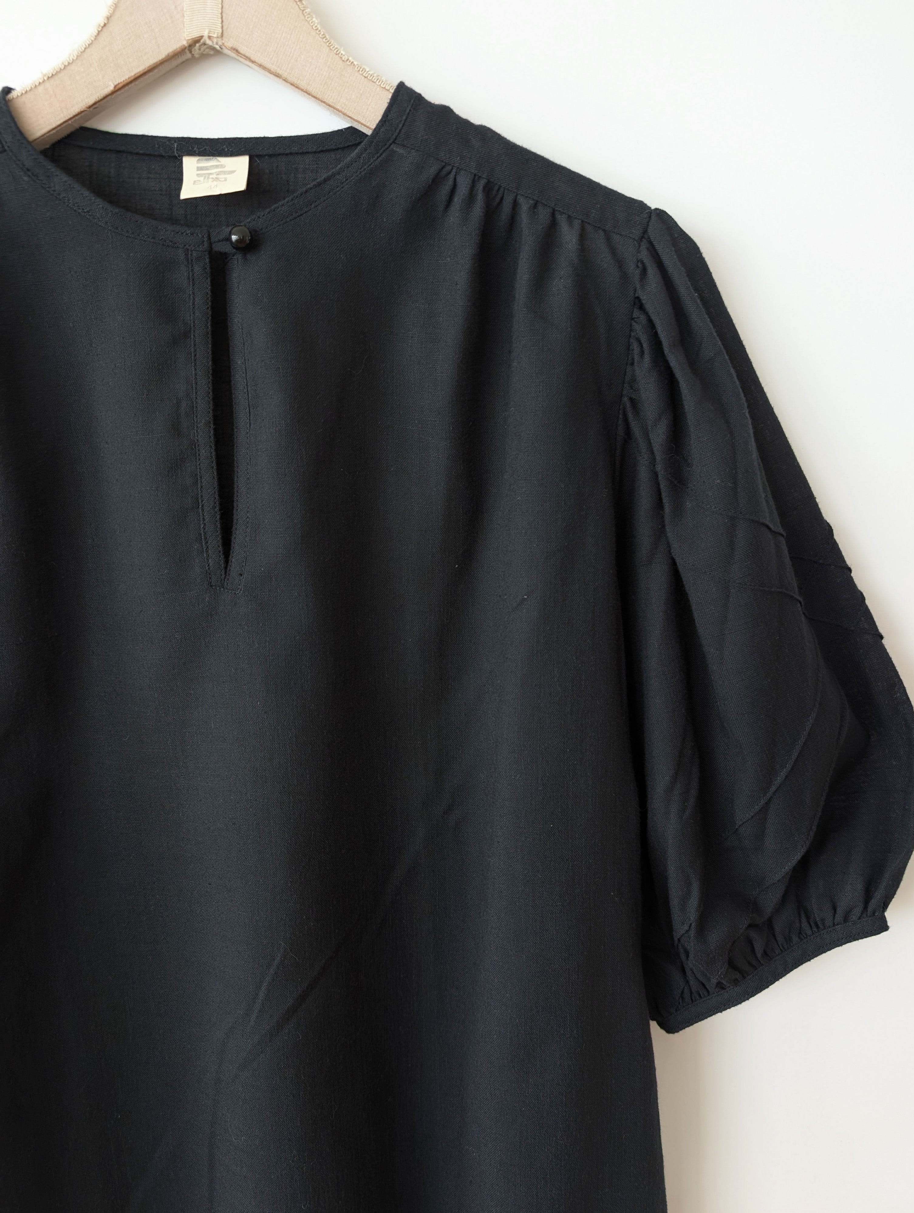 Bluse 80s Ballonärmel Schwarz Basic (XL)