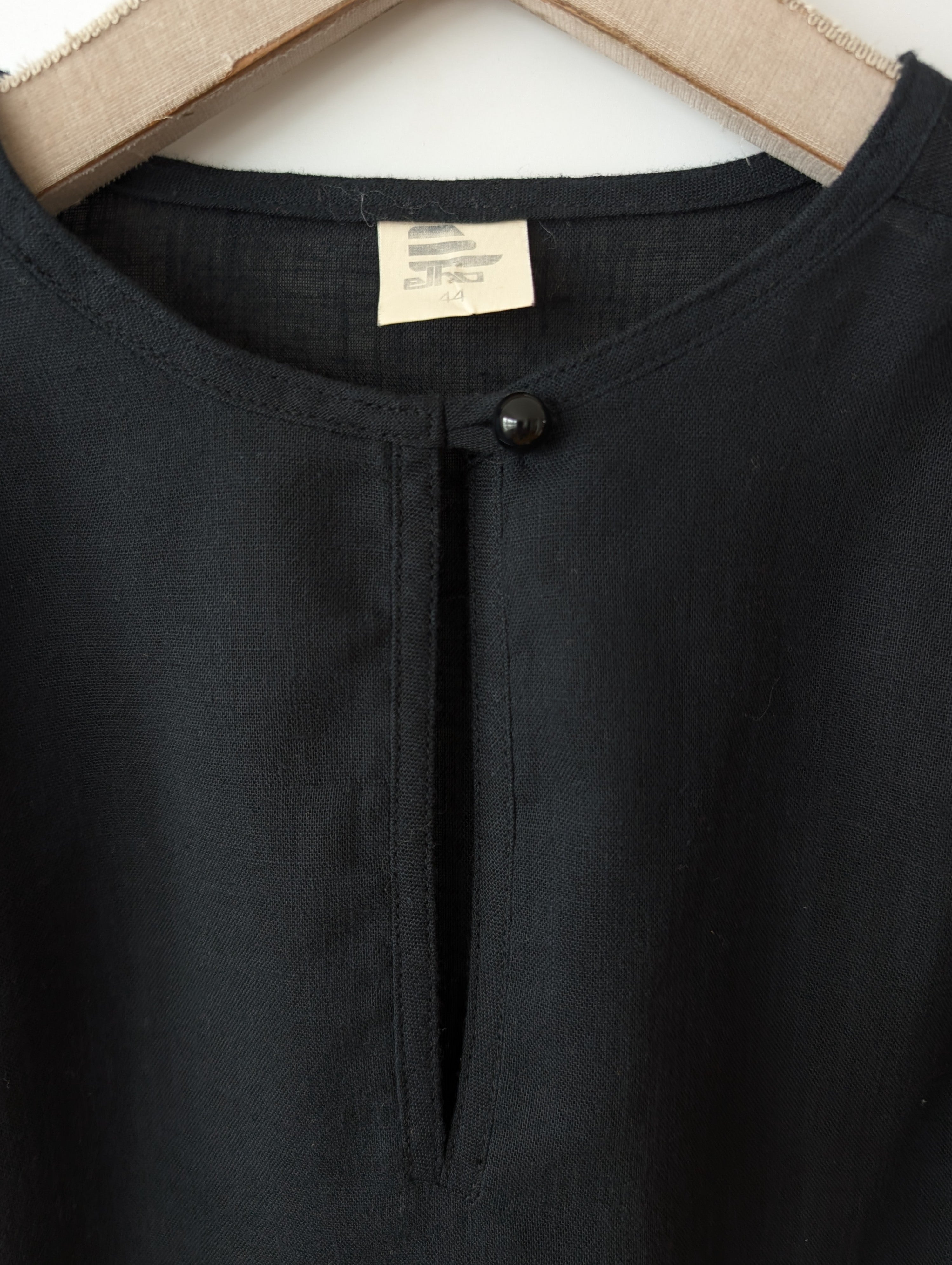 Bluse 80s Ballonärmel Schwarz Basic (XL)