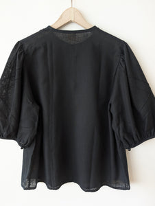 Bluse 80s Ballonärmel Schwarz Basic (XL)