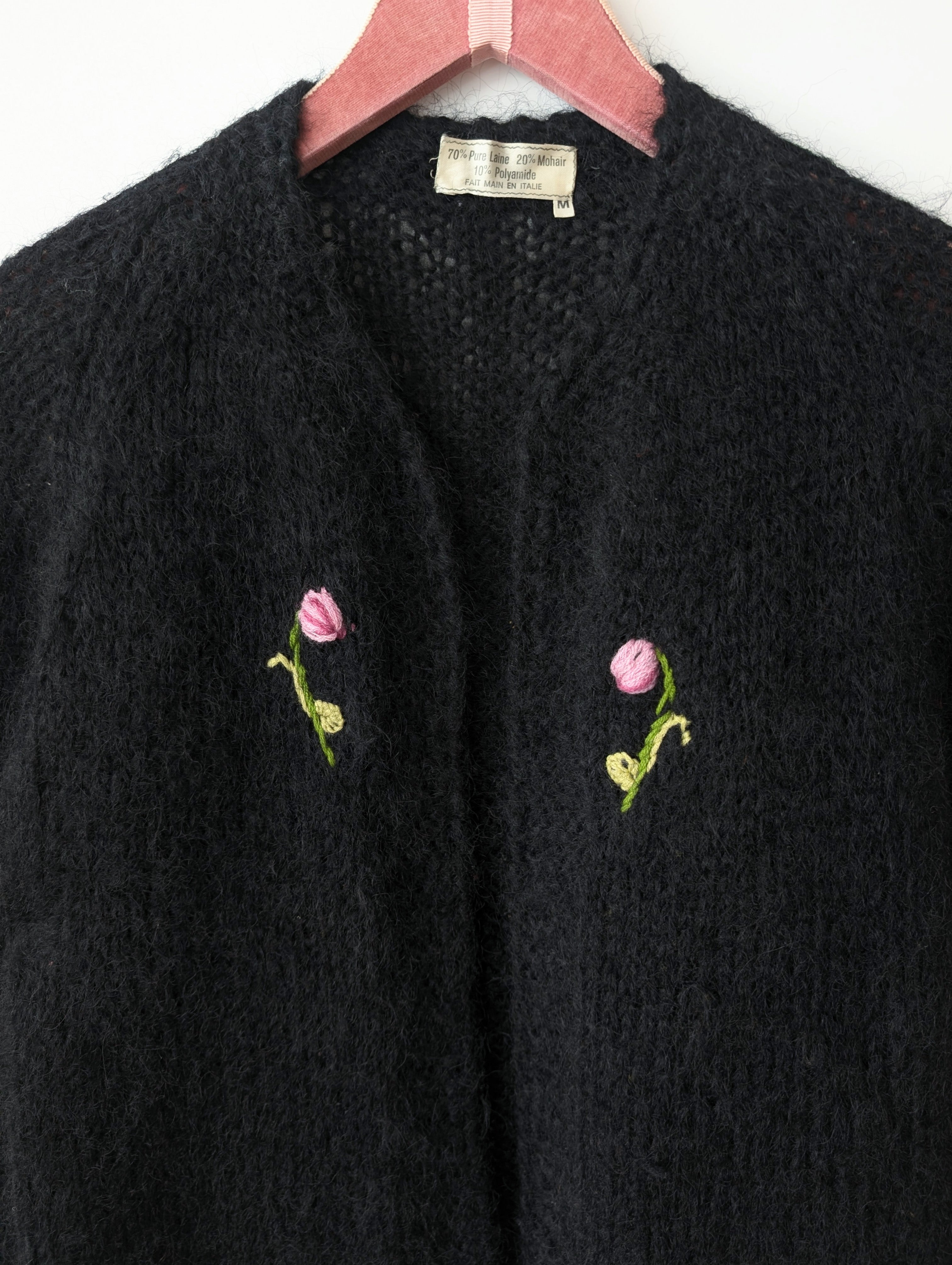*Mohair Wolle* Cardigan Tulip Blumen Stick (M)