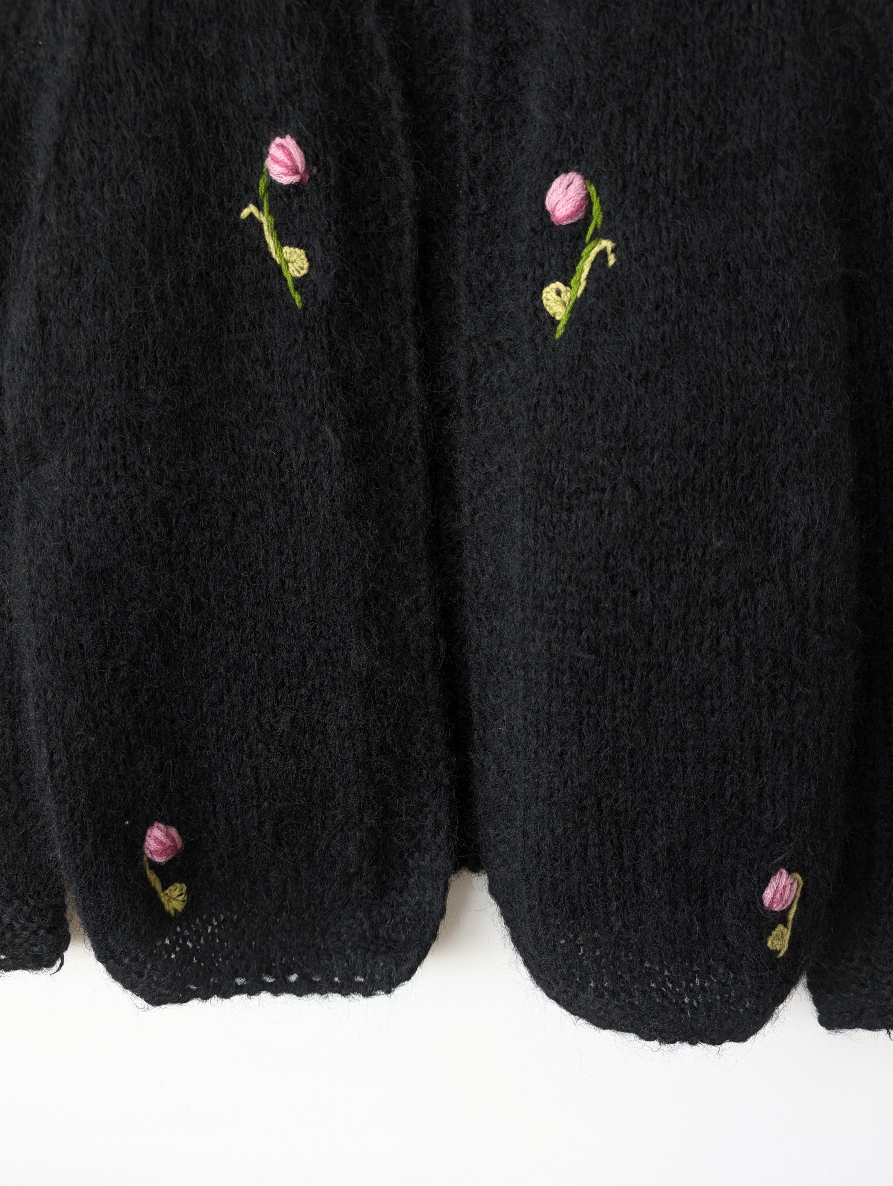 *Mohair Wolle* Cardigan Tulip Blumen Stick (M)