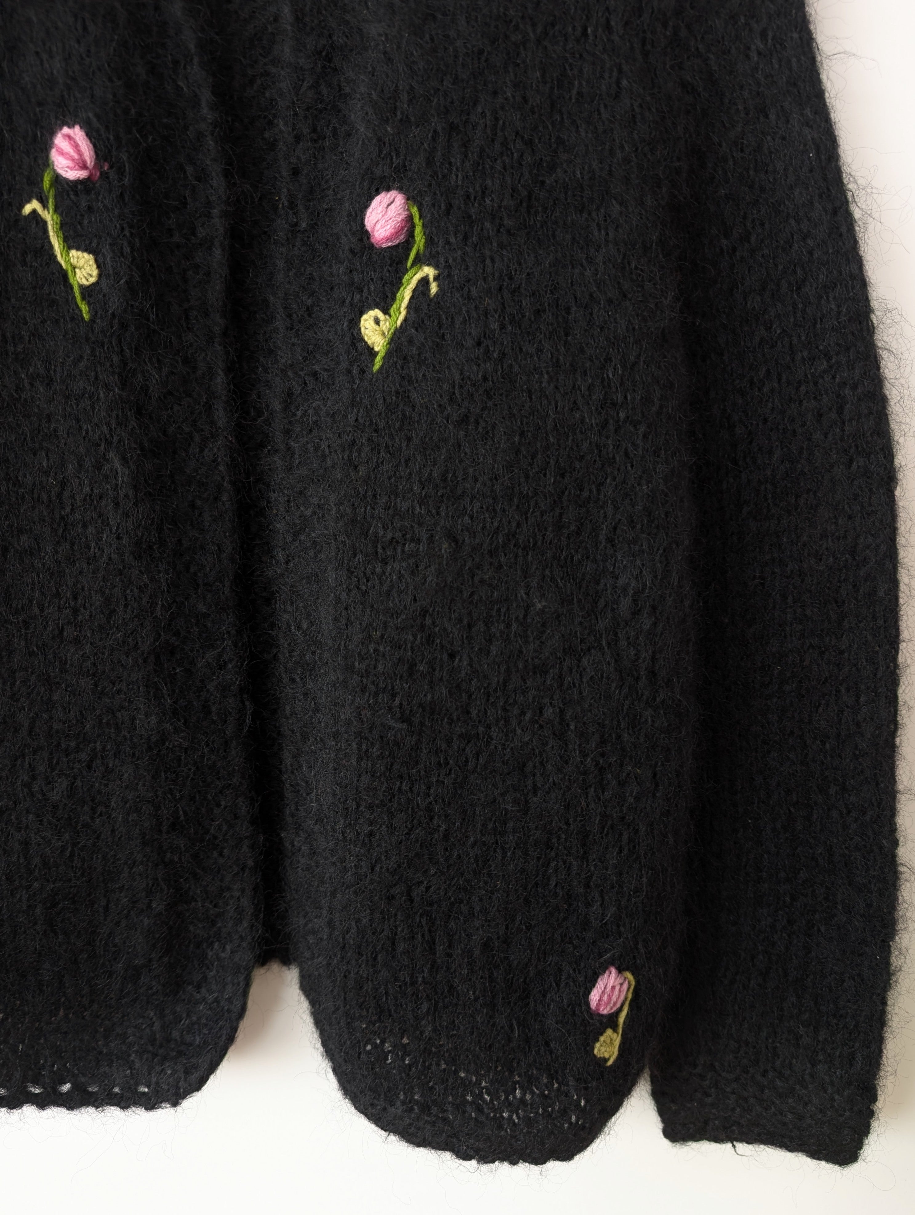 *Mohair Wolle* Cardigan Tulip Blumen Stick (M)
