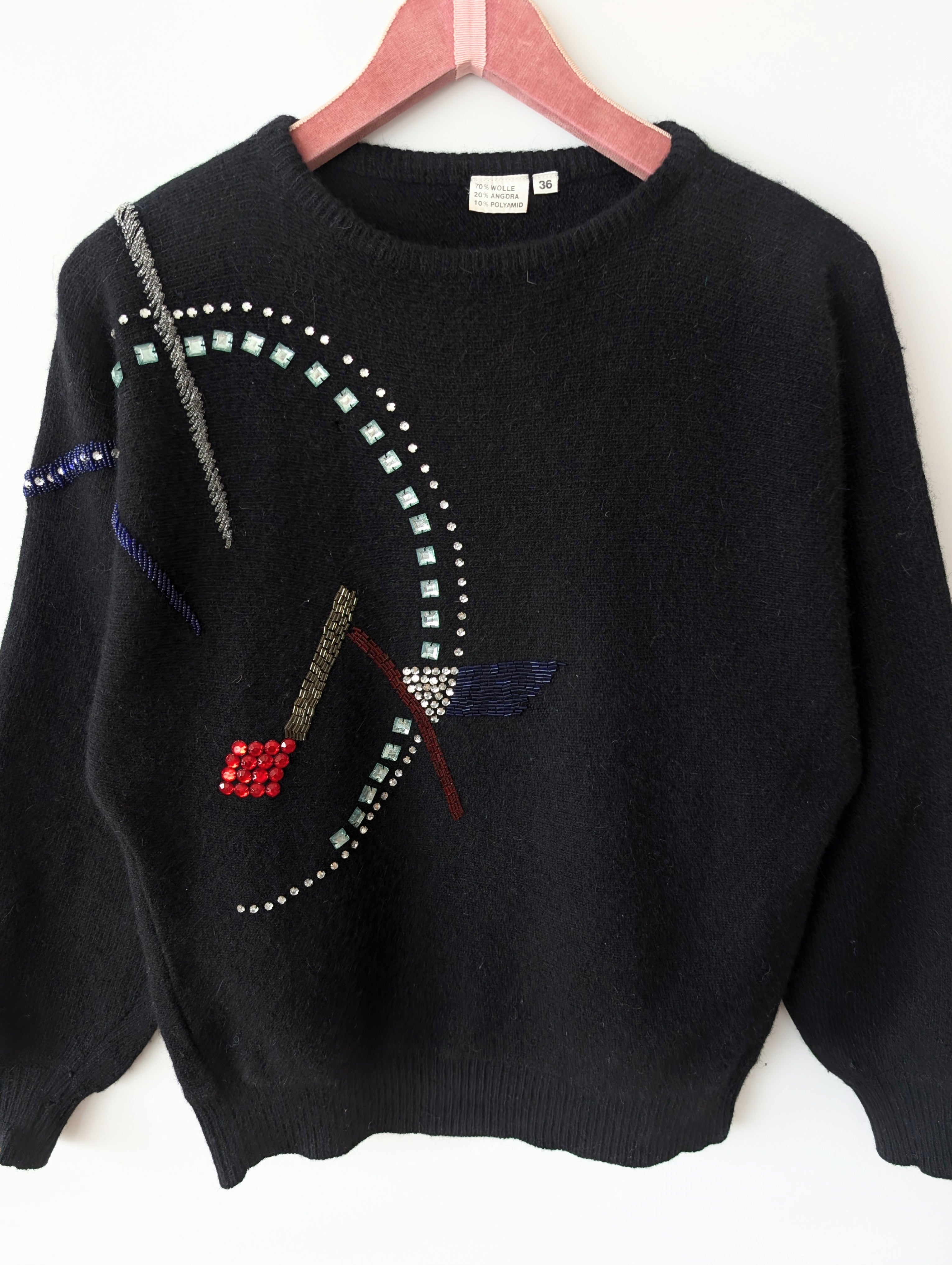 *Angora Wolle* Pullover 80s Perlen Stick (S-M)