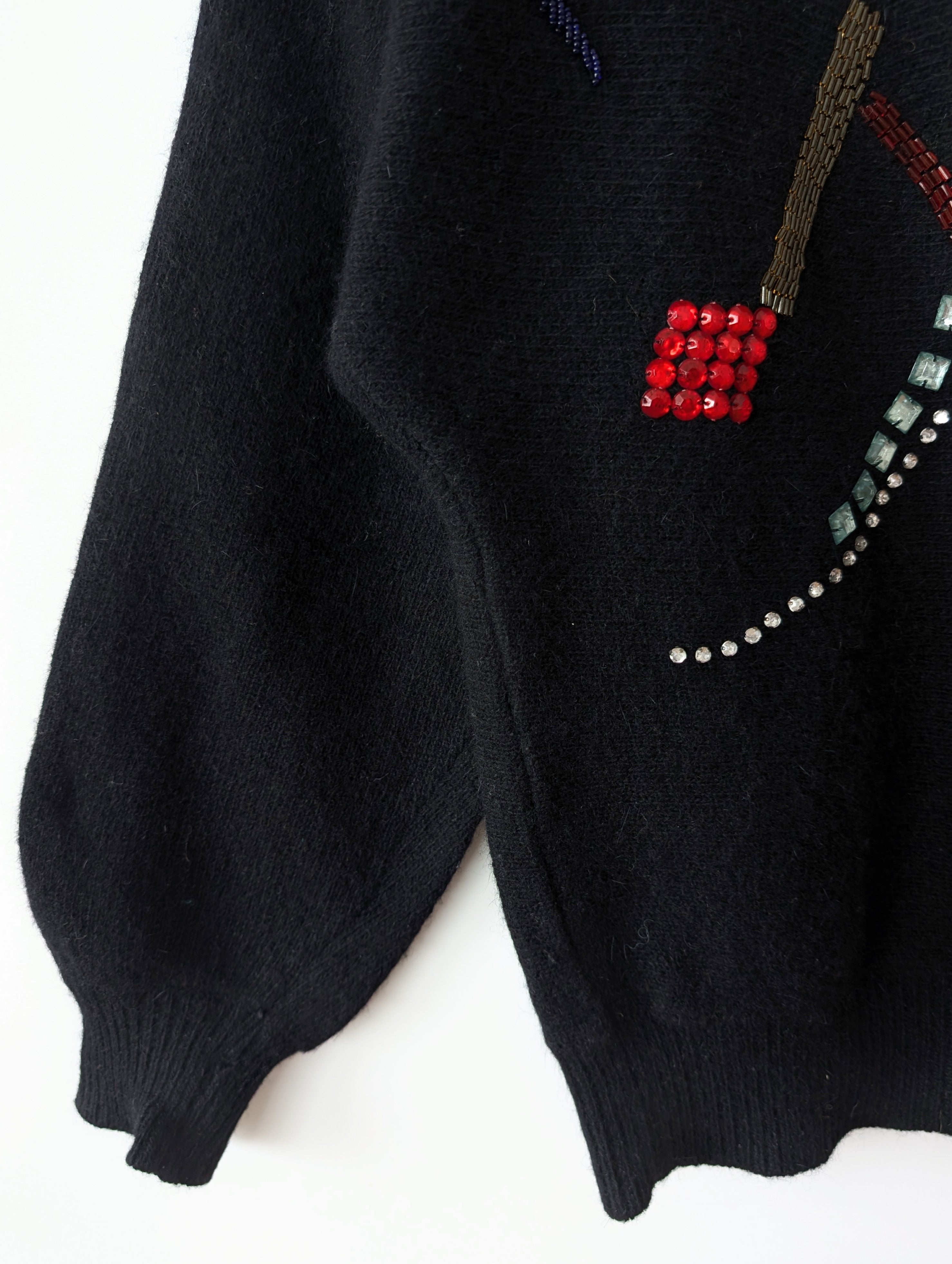 *Angora Wolle* Pullover 80s Perlen Stick (S-M)