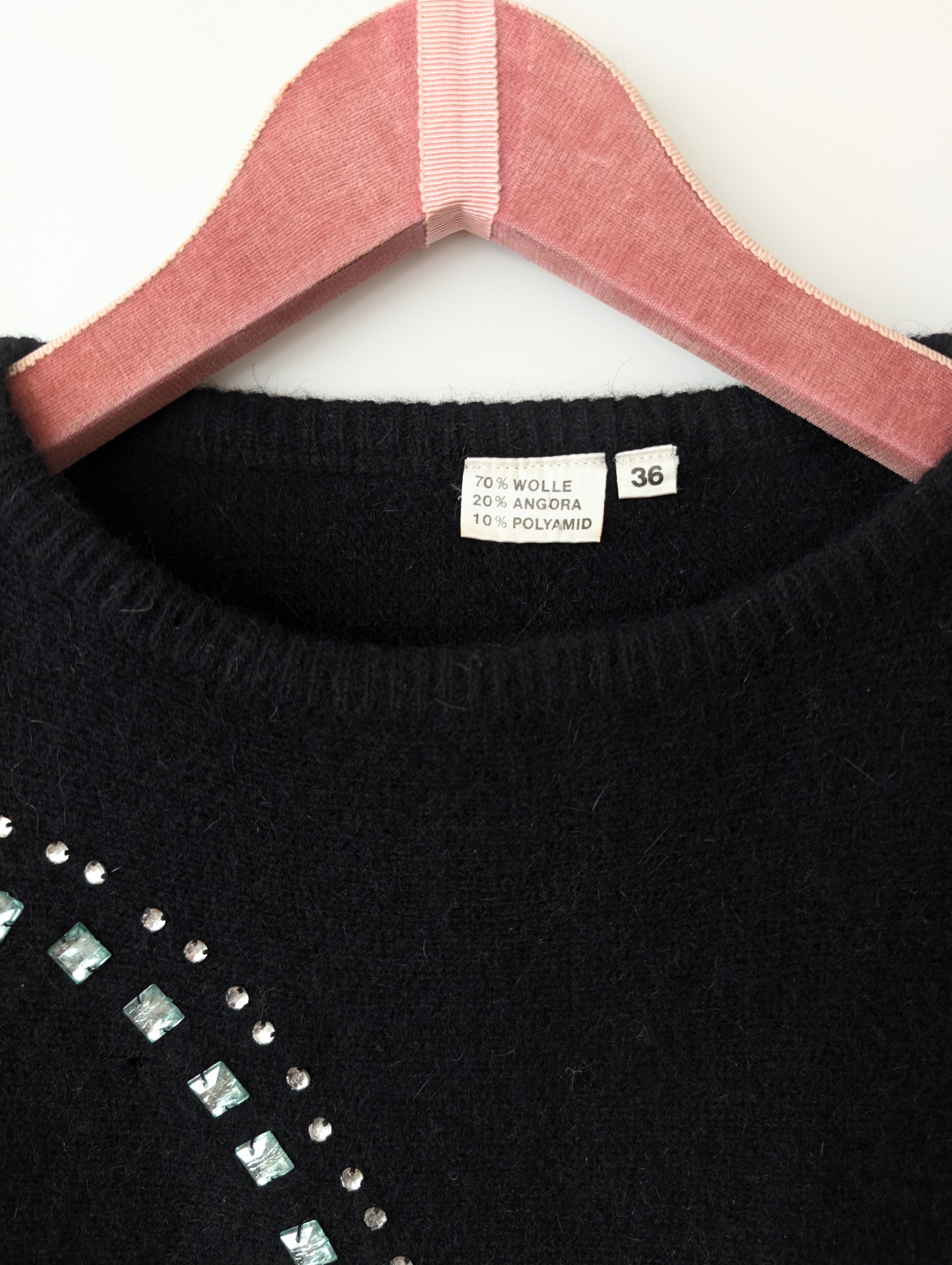 *Angora Wolle* Pullover 80s Perlen Stick (S-M)