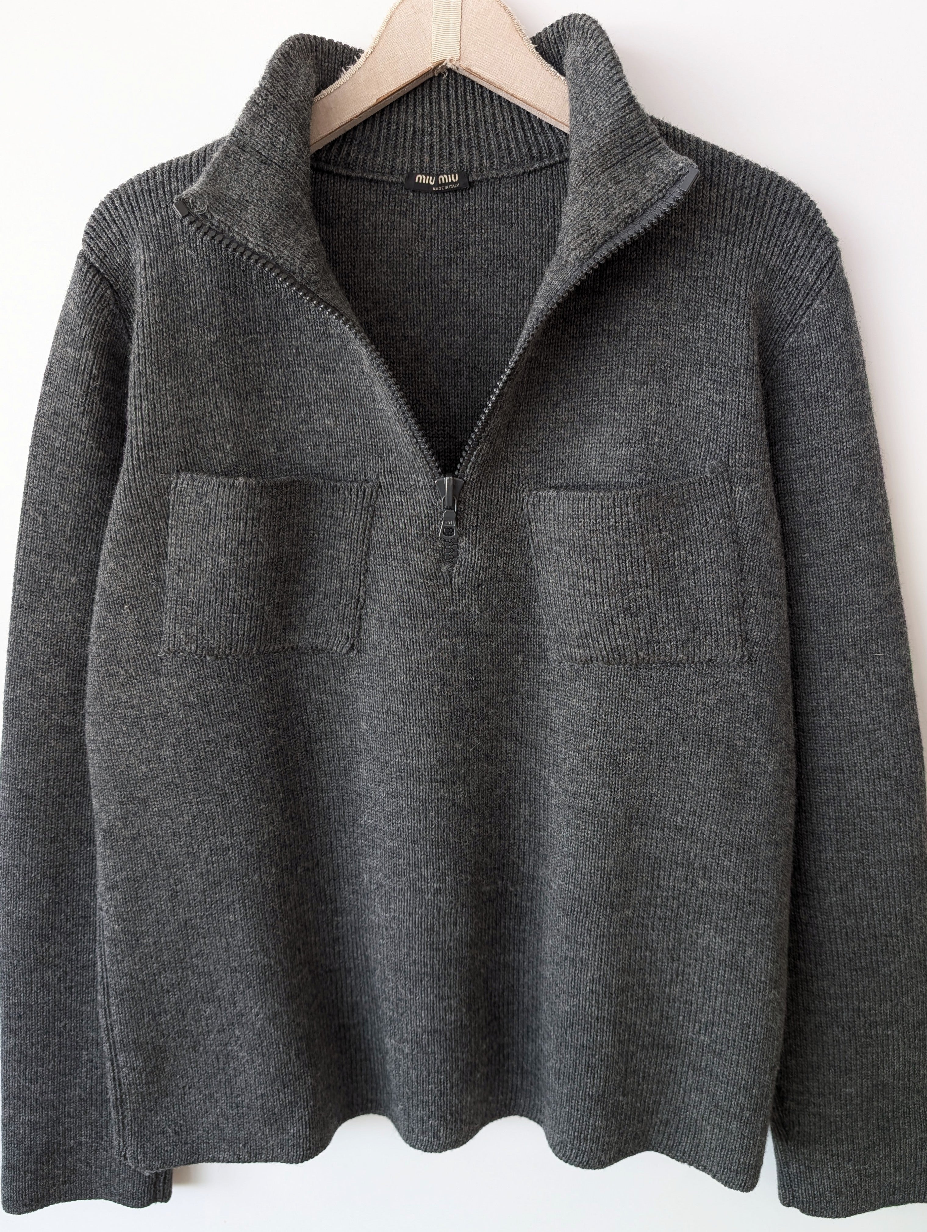 *Miu Miu* Pullover Troyer Wolle Mausgrau (L)