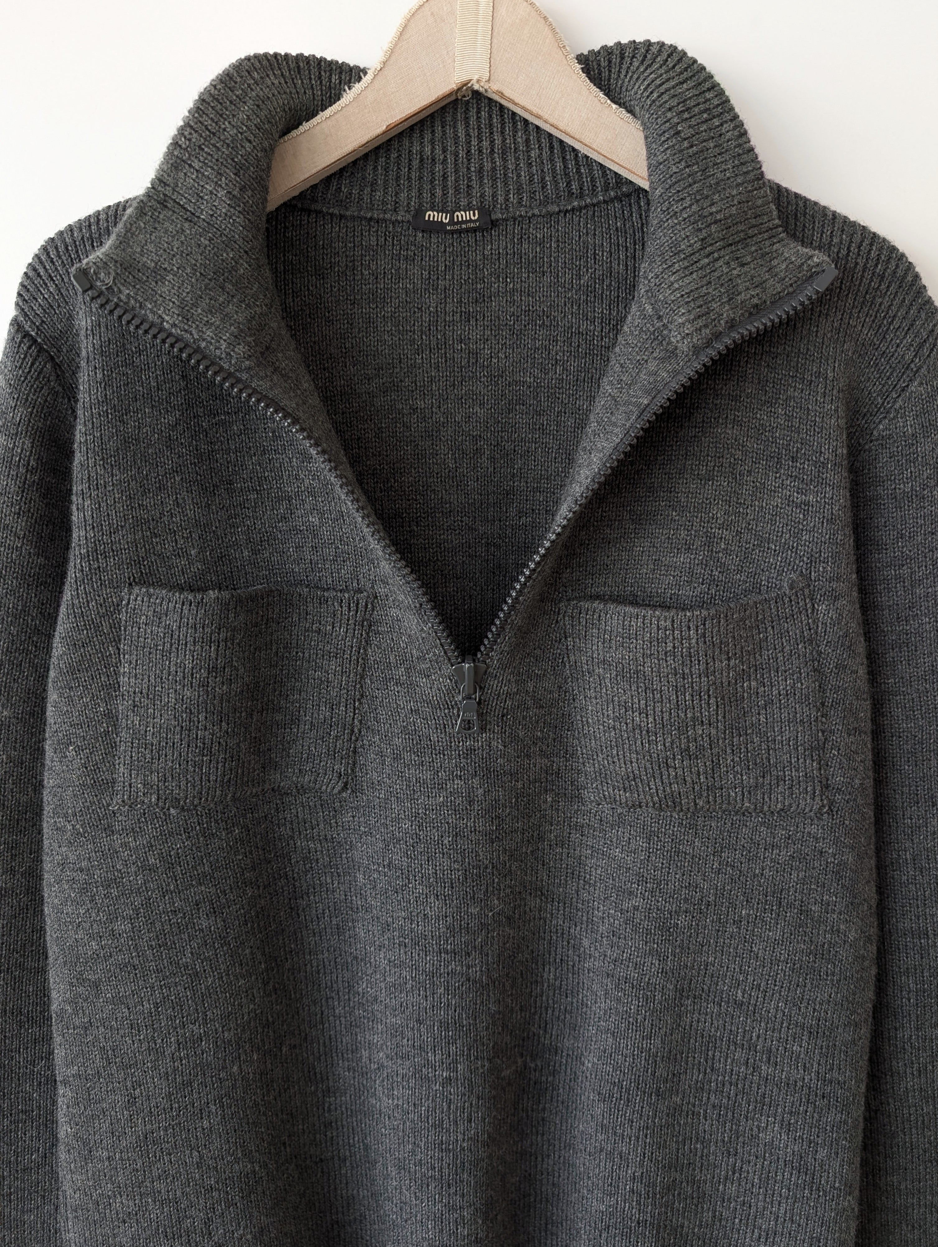 *Miu Miu* Pullover Troyer Wolle Mausgrau (L)