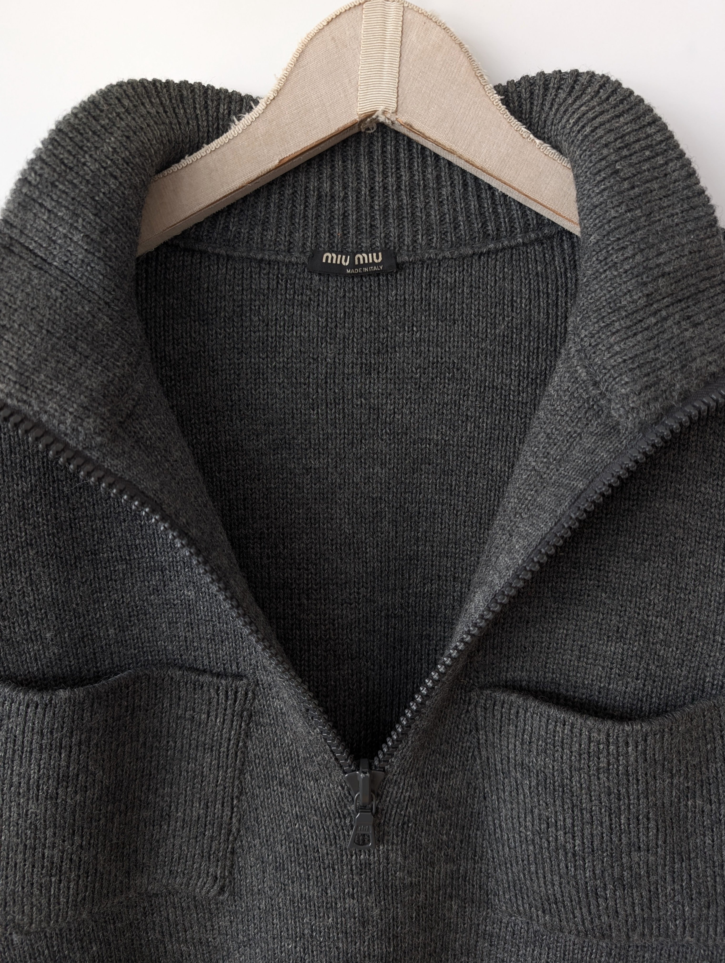 *Miu Miu* Pullover Troyer Wolle Mausgrau (L)