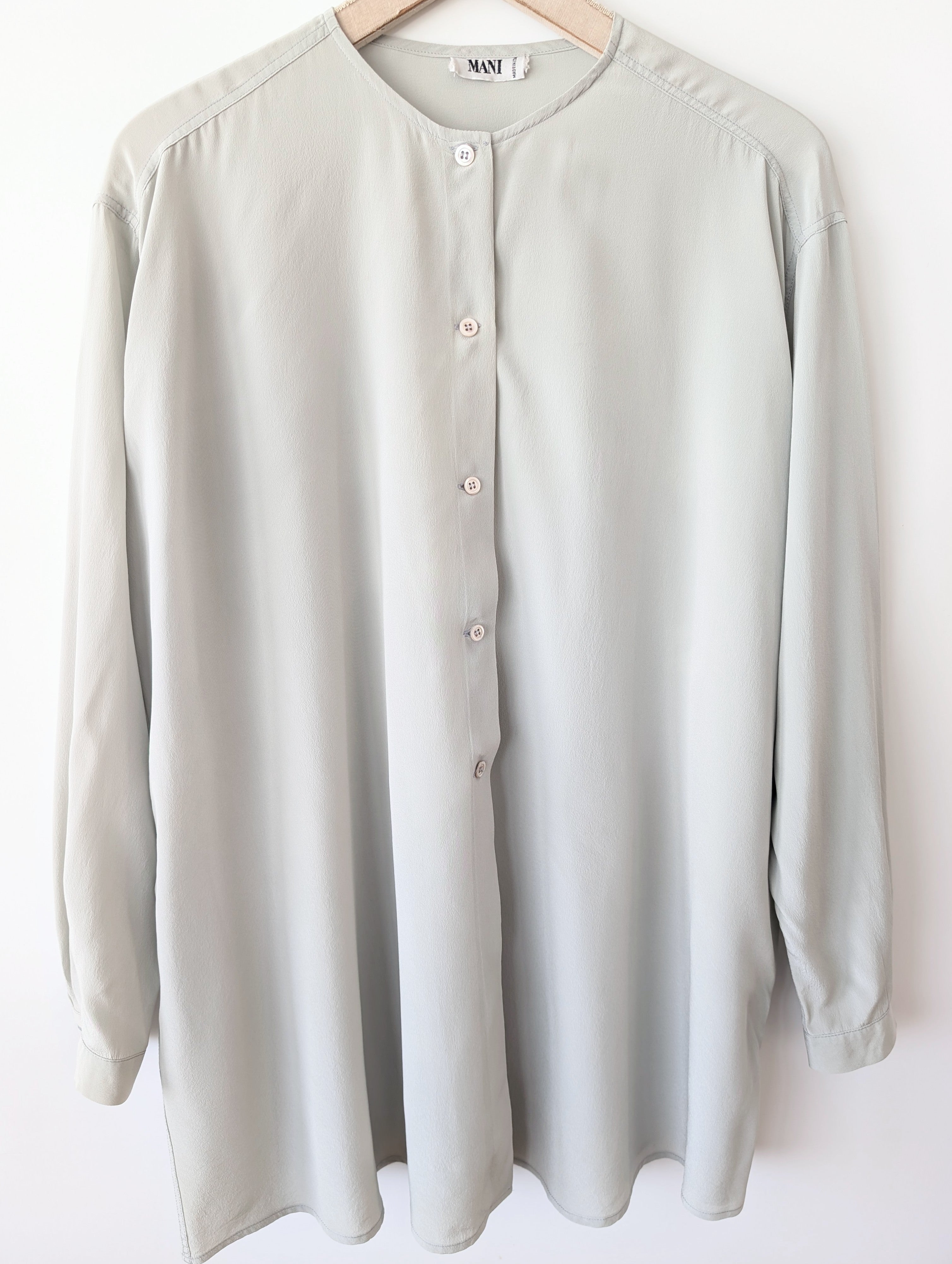 *Armani* Long Bluse 100% Seide Hellgrau (L-XL)