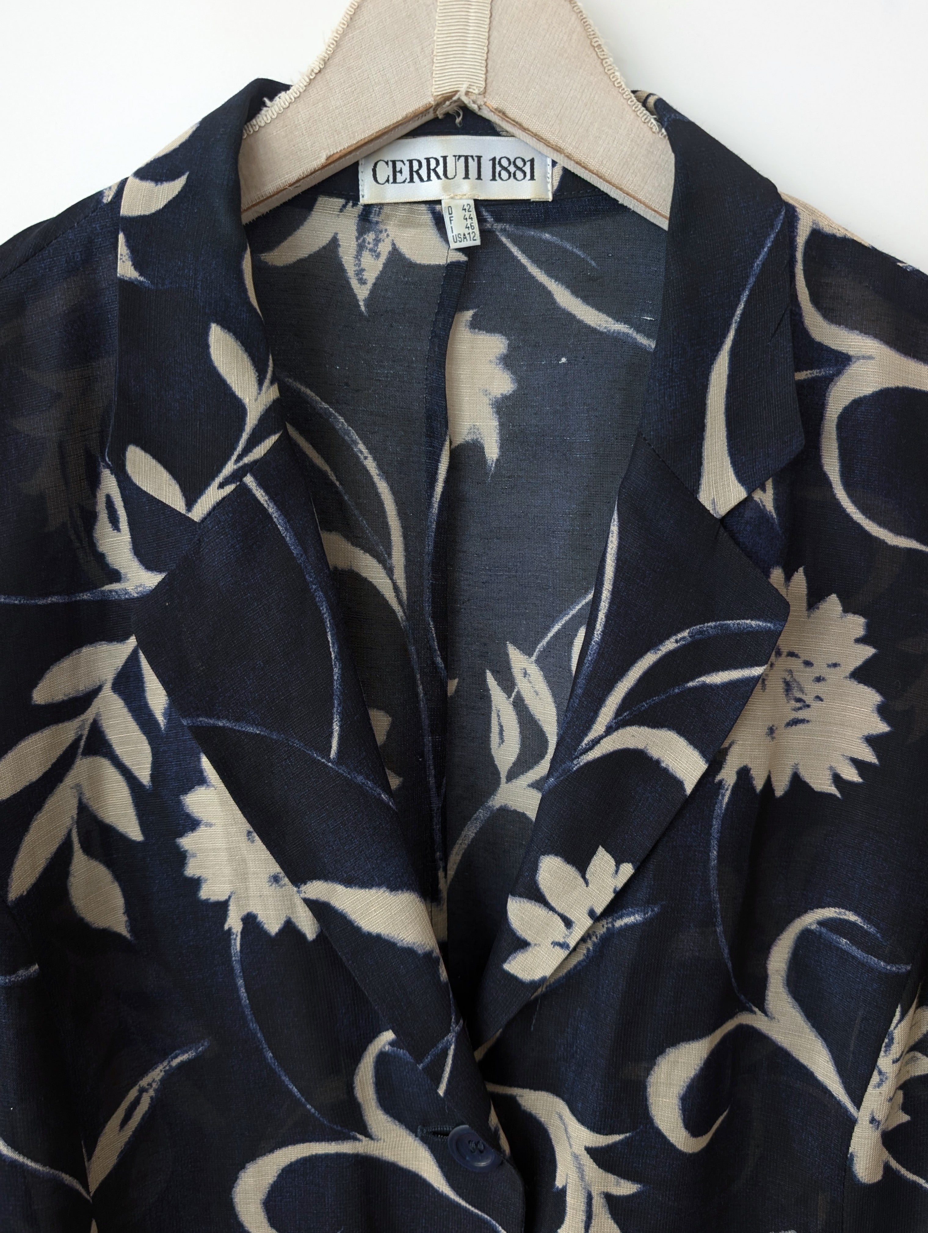*Cerruti* Blazer Leinen Blumen Print Marine (L-XL)