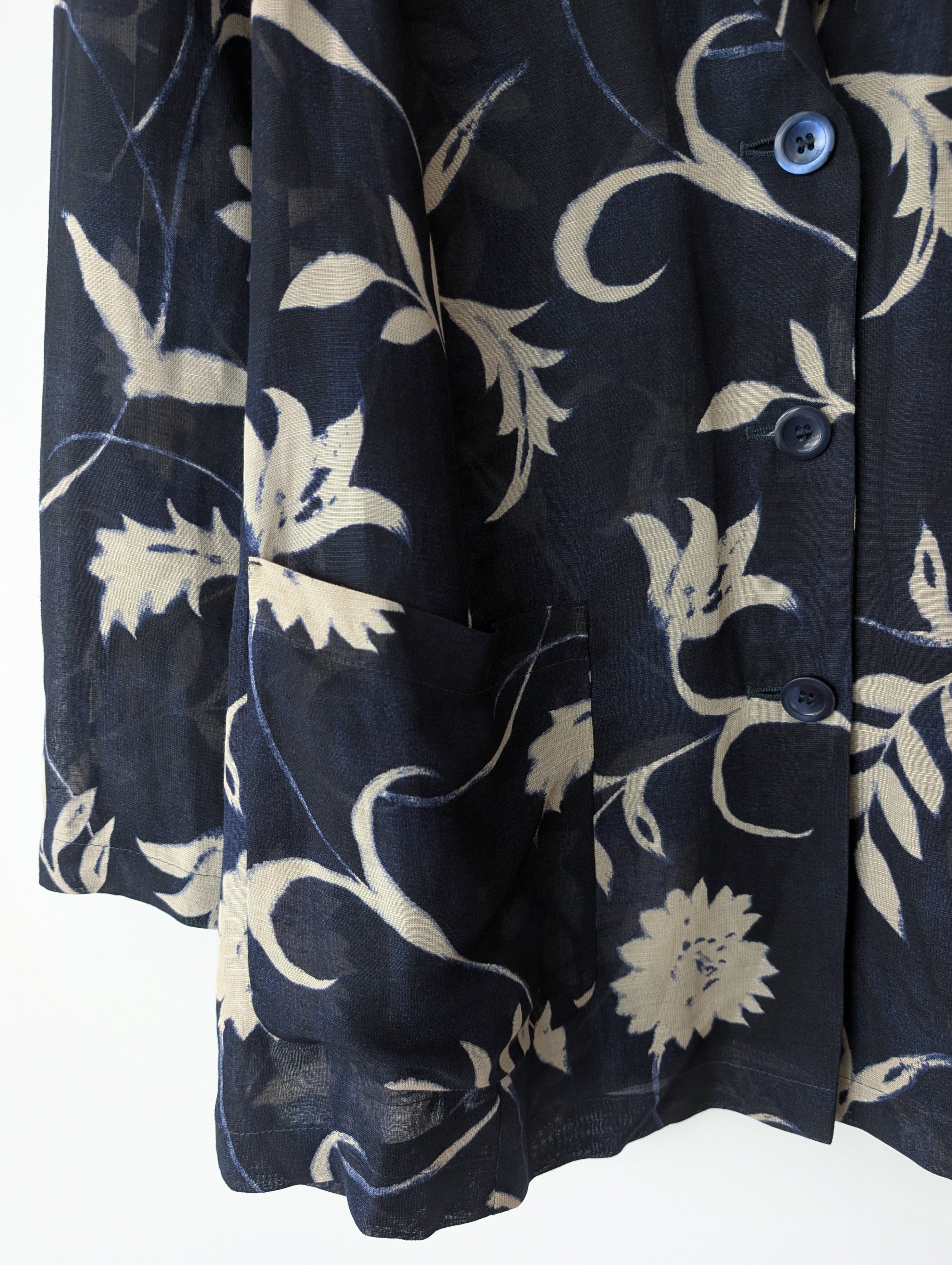 *Cerruti* Blazer Leinen Blumen Print Marine (L-XL)
