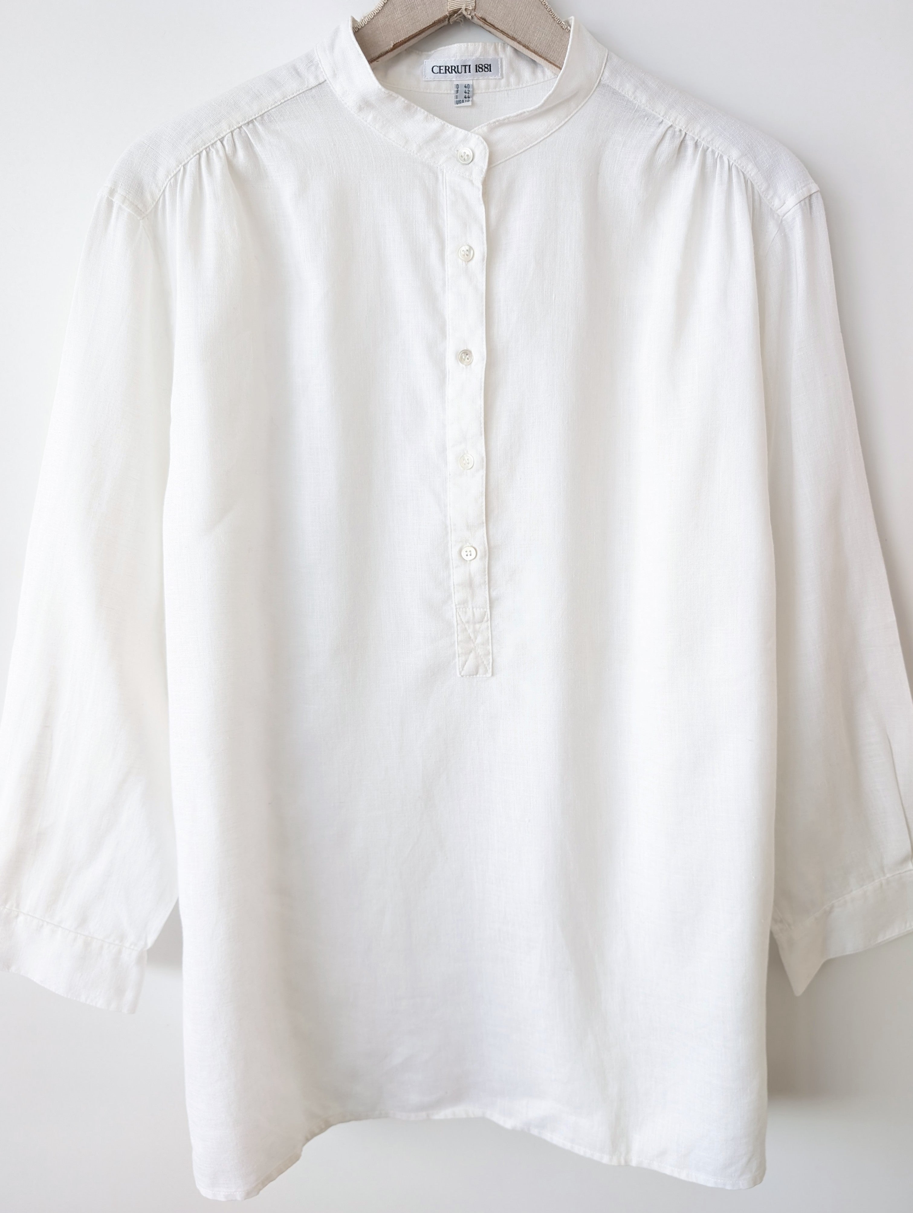 *Cerruti* Bluse 100% Leinen Weiß Basic (L)