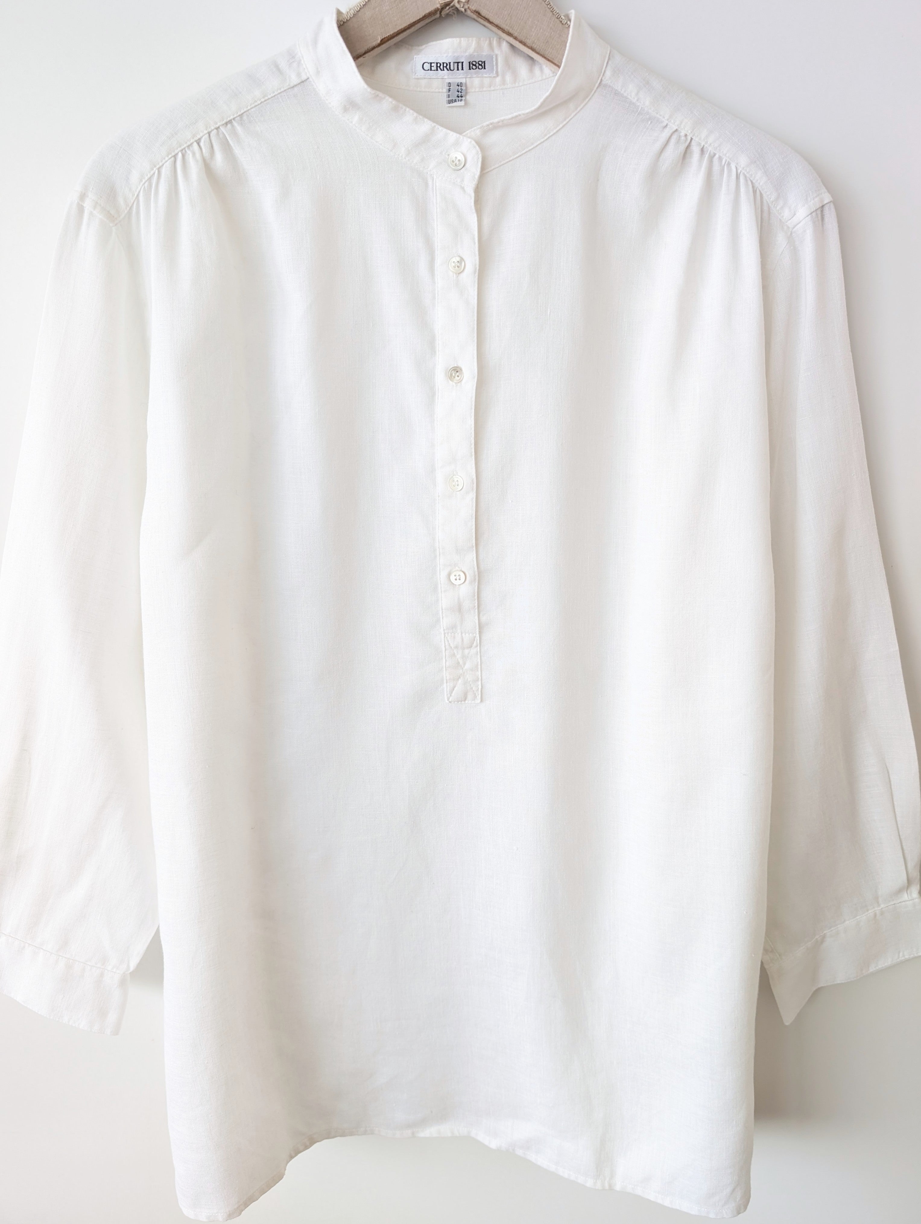 *Cerruti* Bluse 100% Leinen Weiß Basic (L)