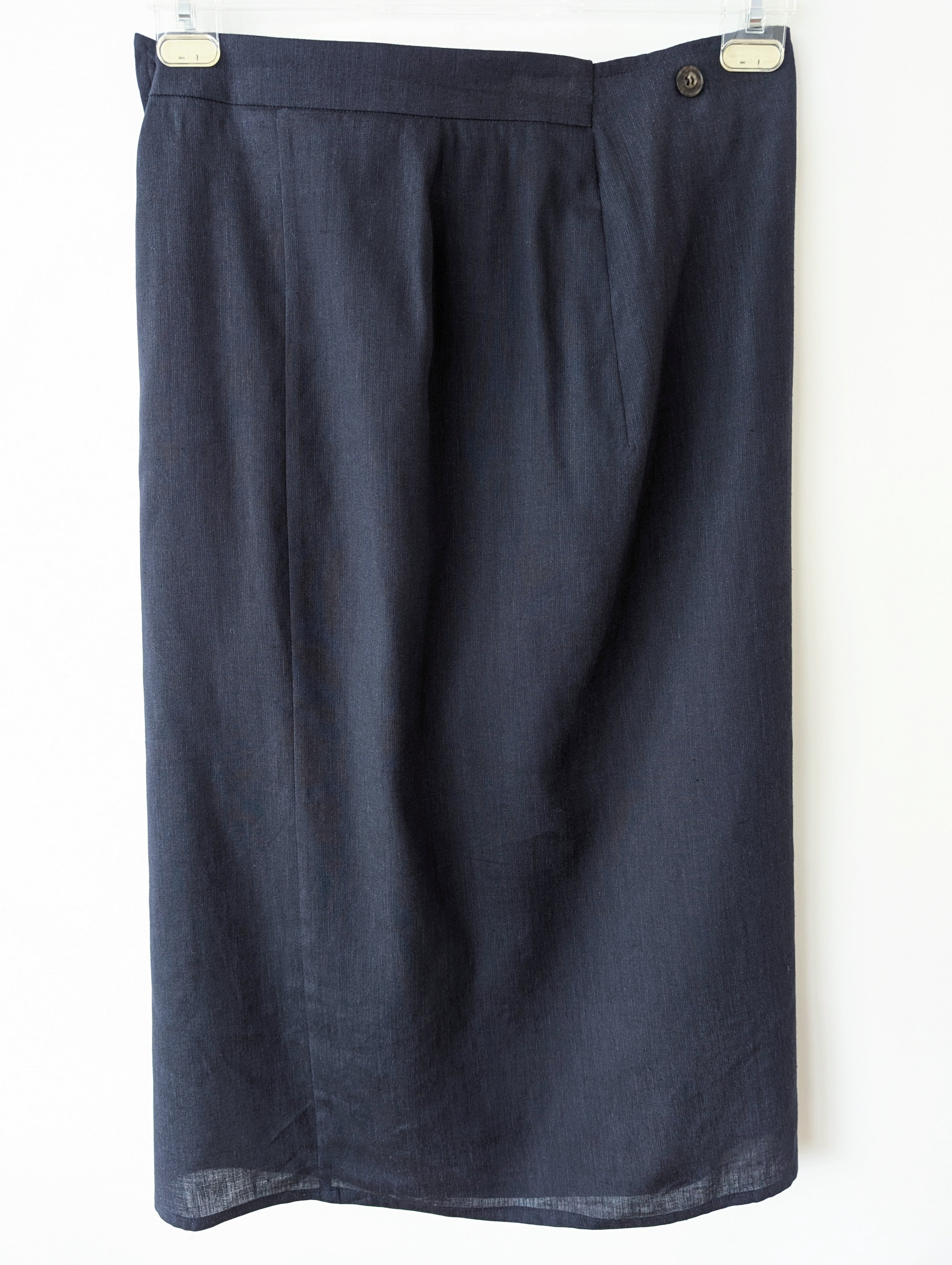 *René Lezard* Wickelrock Leinen Seide Wolle Marine (L)