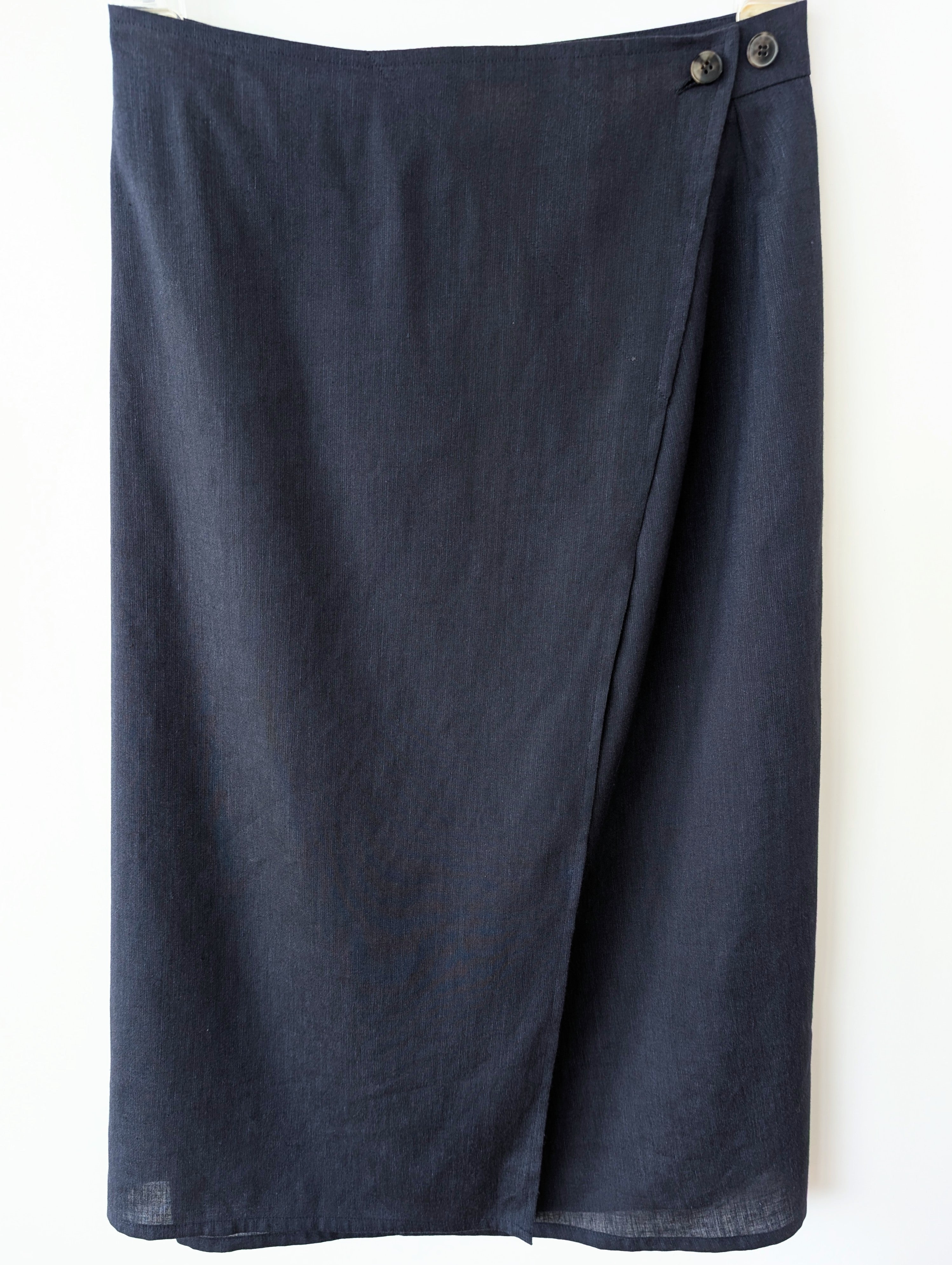 *René Lezard* Wickelrock Leinen Seide Wolle Marine (L)