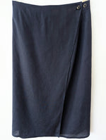 Lade das Bild in den Galerie-Viewer, *René Lezard* Wickelrock Leinen Seide Wolle Marine (L)
