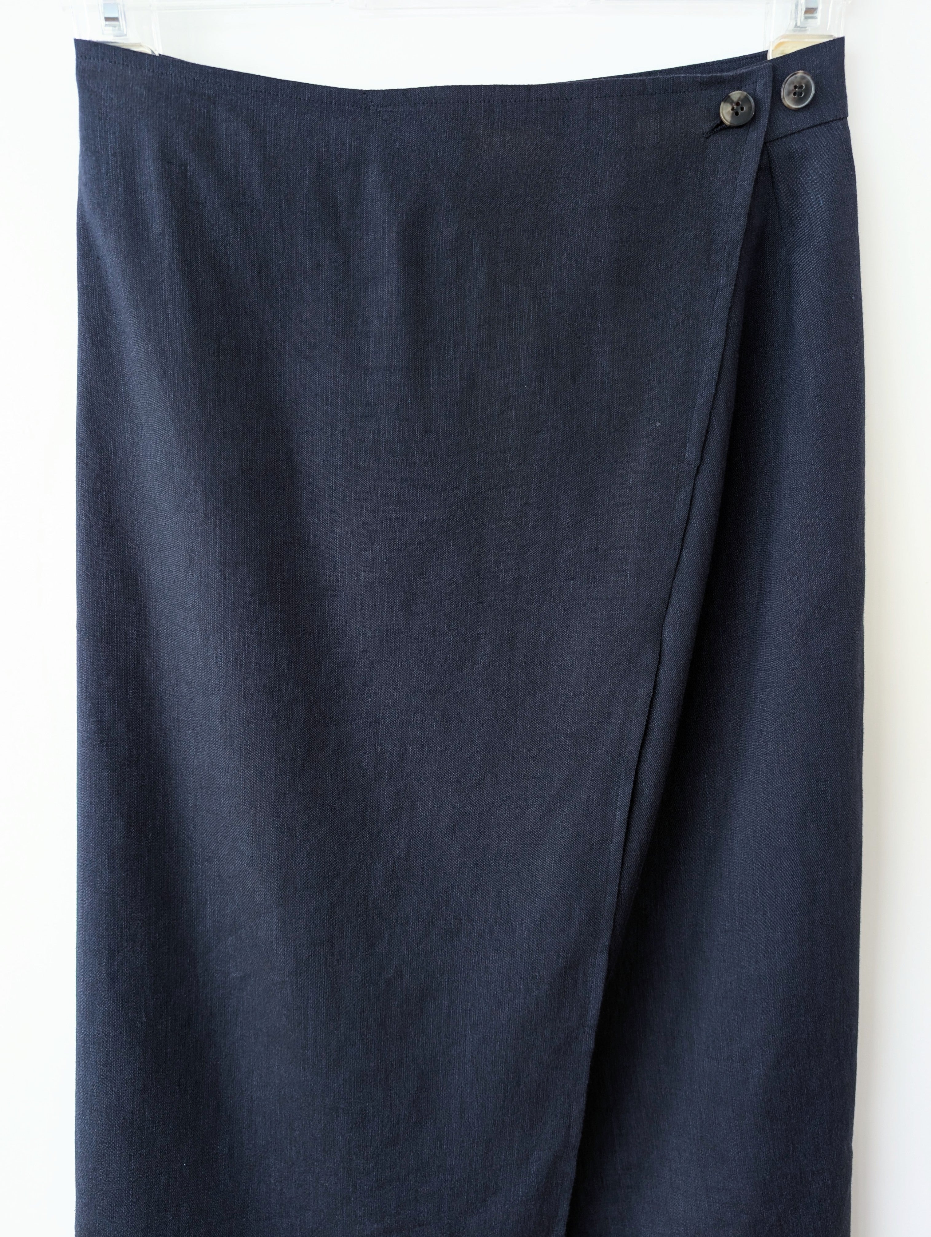 *René Lezard* Wickelrock Leinen Seide Wolle Marine (L)