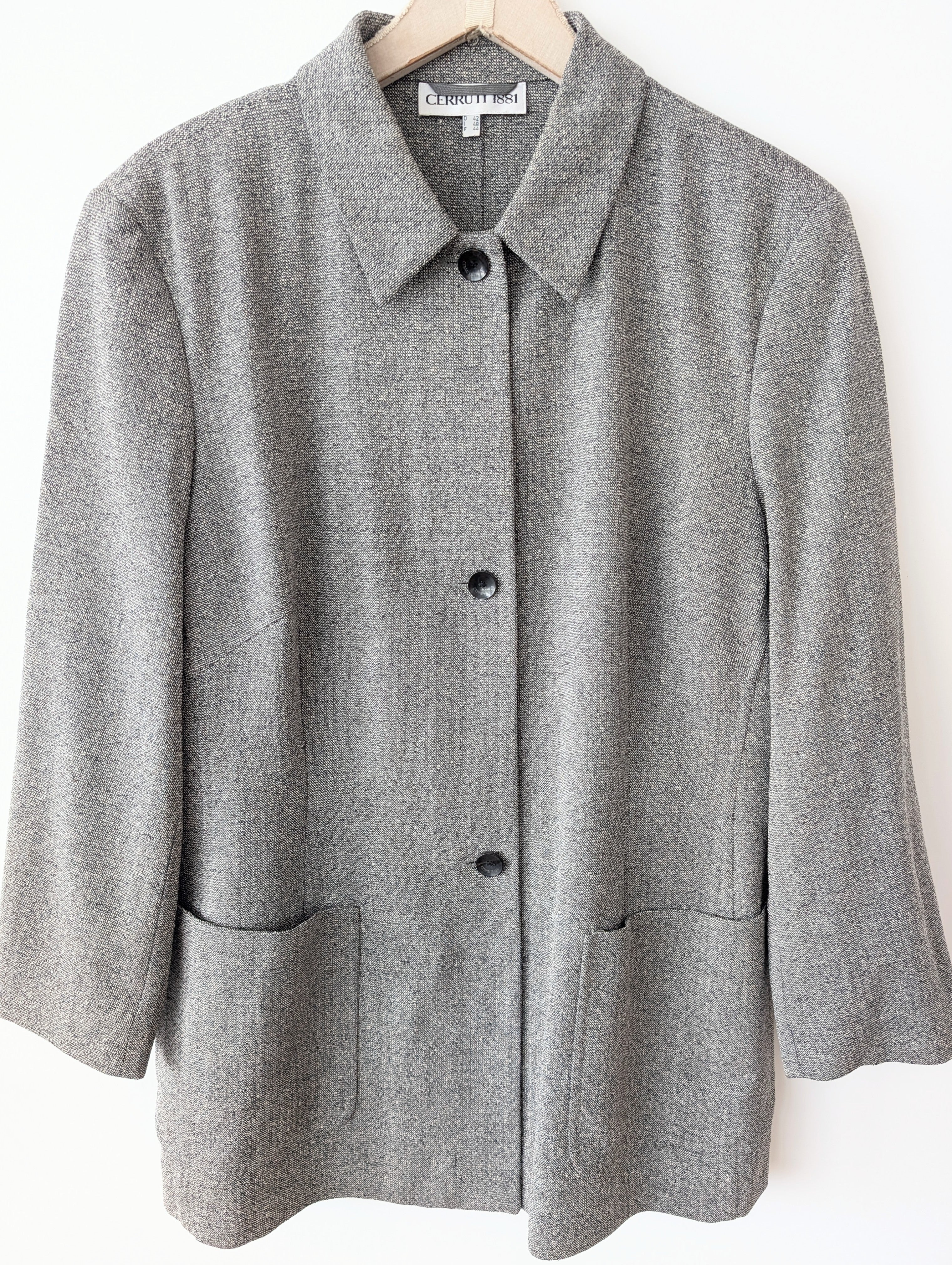 *Cerruti* Blouson Blazer 90s Wolle & Seide Hellgrau (L)
