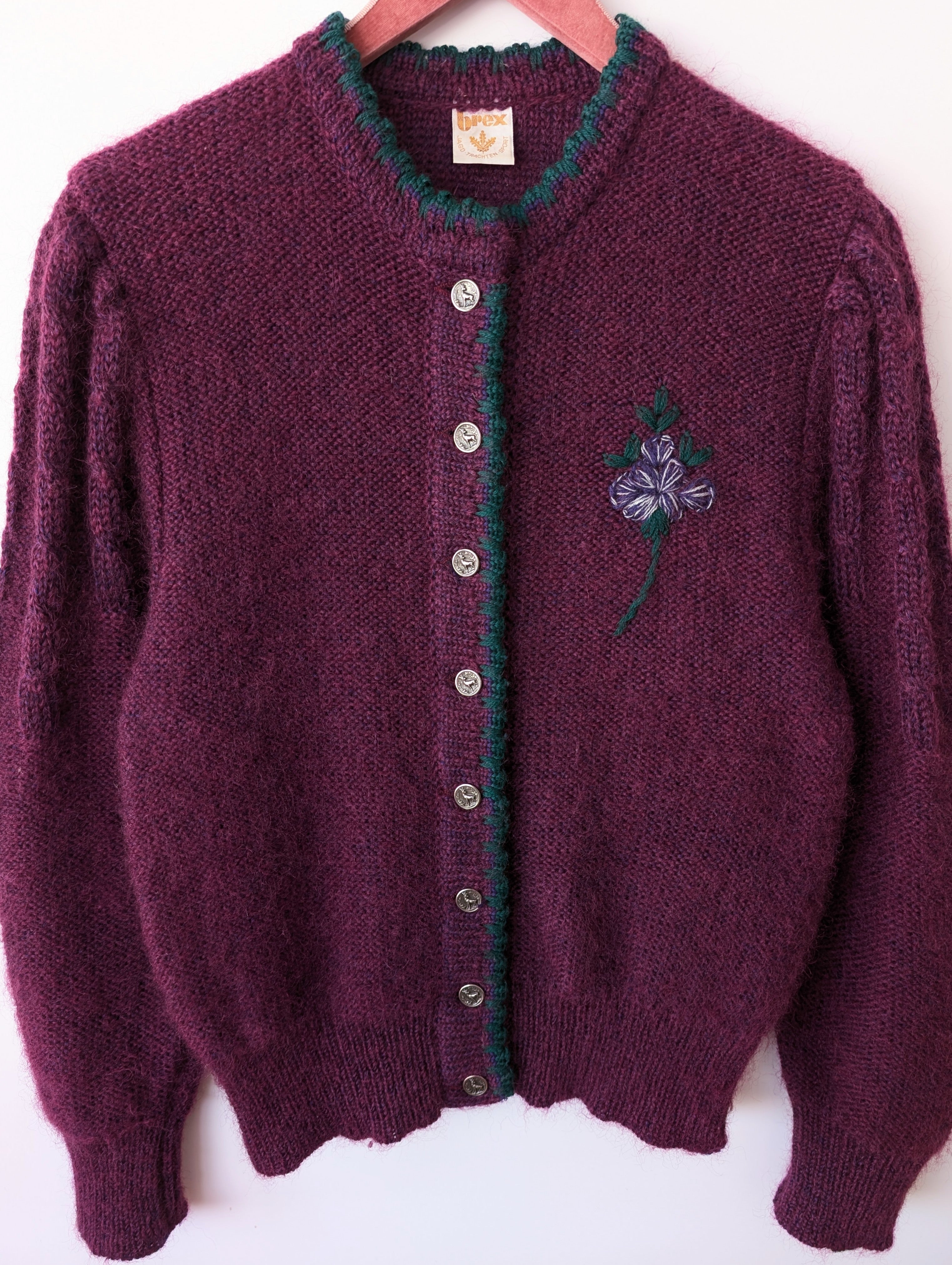 *Wolle* Cardigan Folklore Blumen Stick Ballonärmel (L)