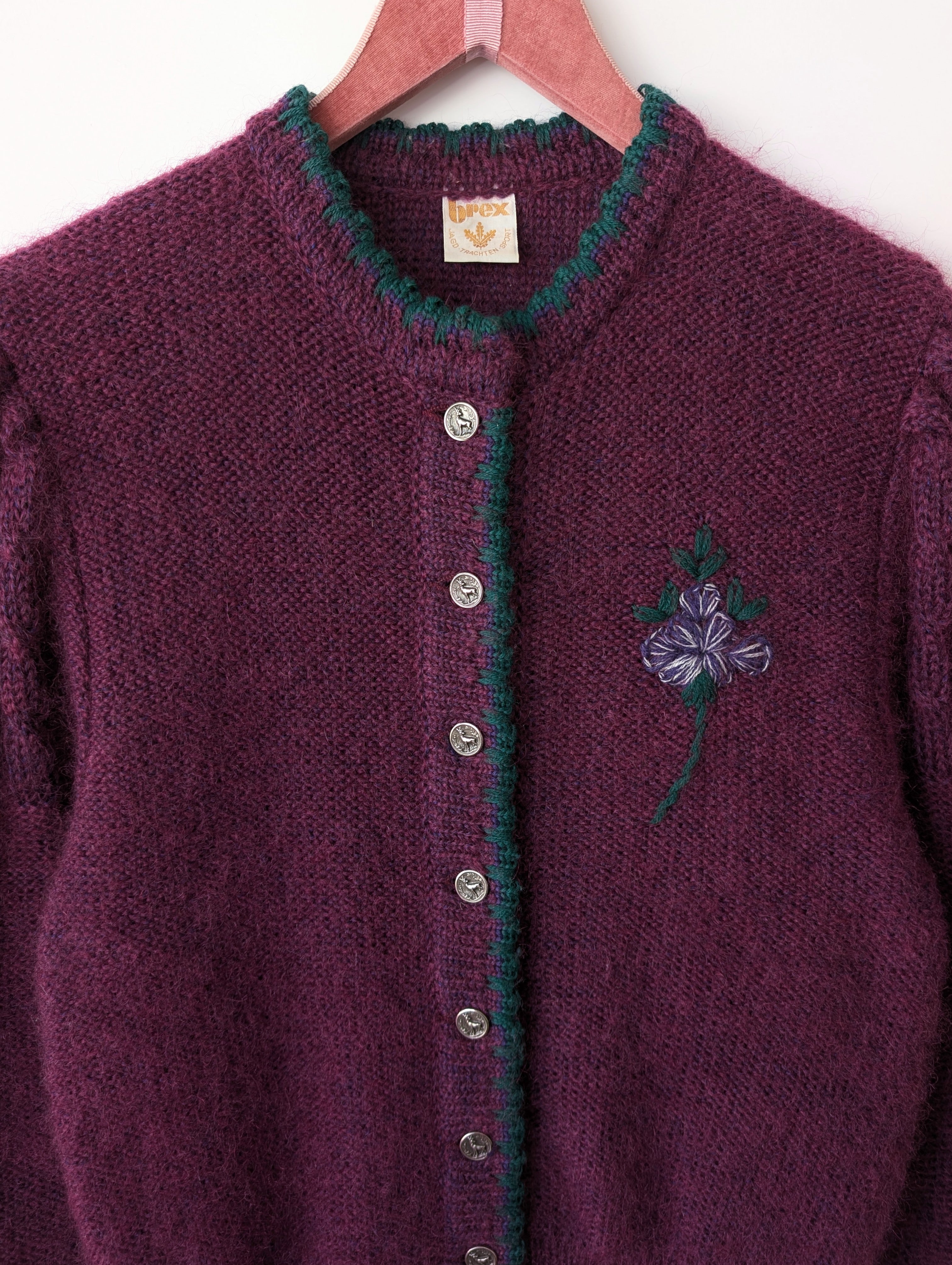 *Wolle* Cardigan Folklore Blumen Stick Ballonärmel (L)