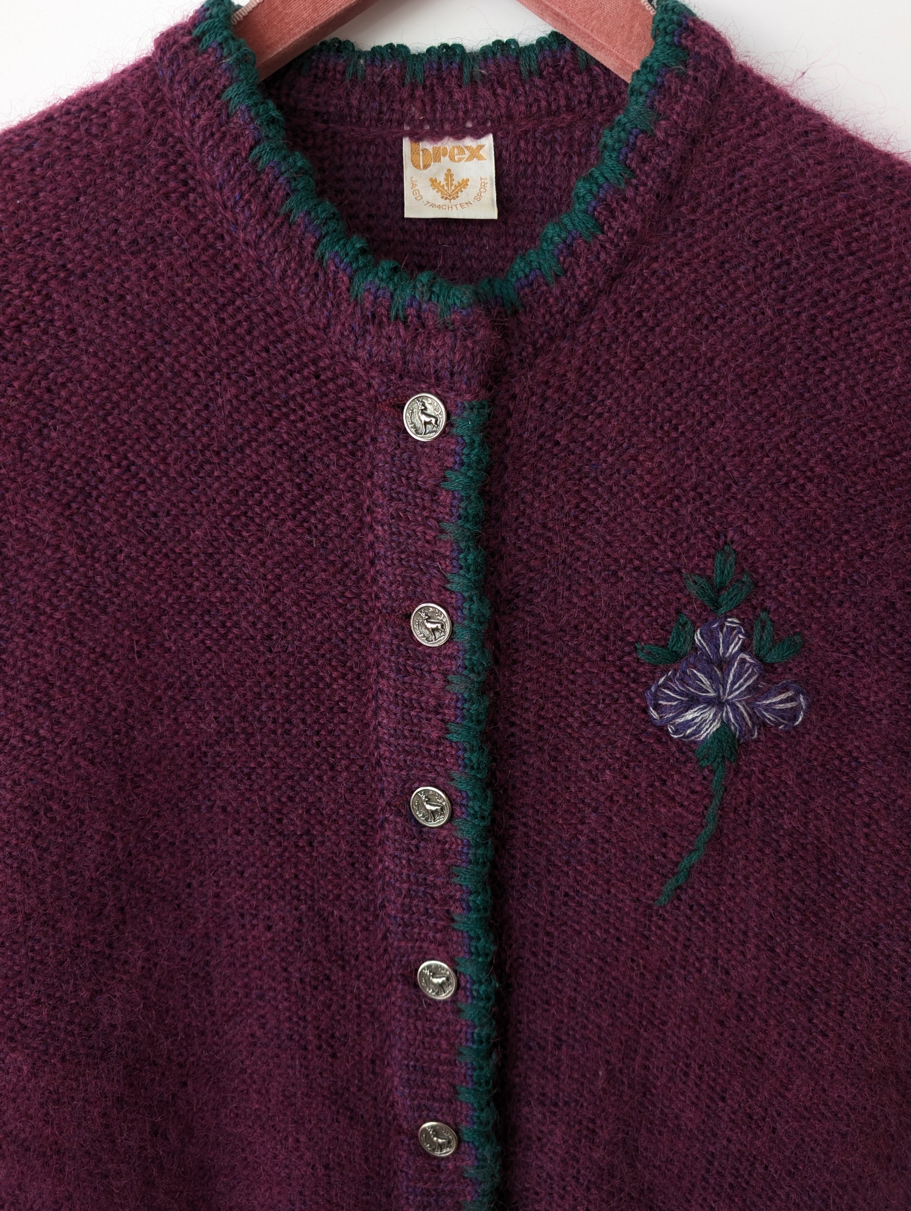 *Wolle* Cardigan Folklore Blumen Stick Ballonärmel (L)