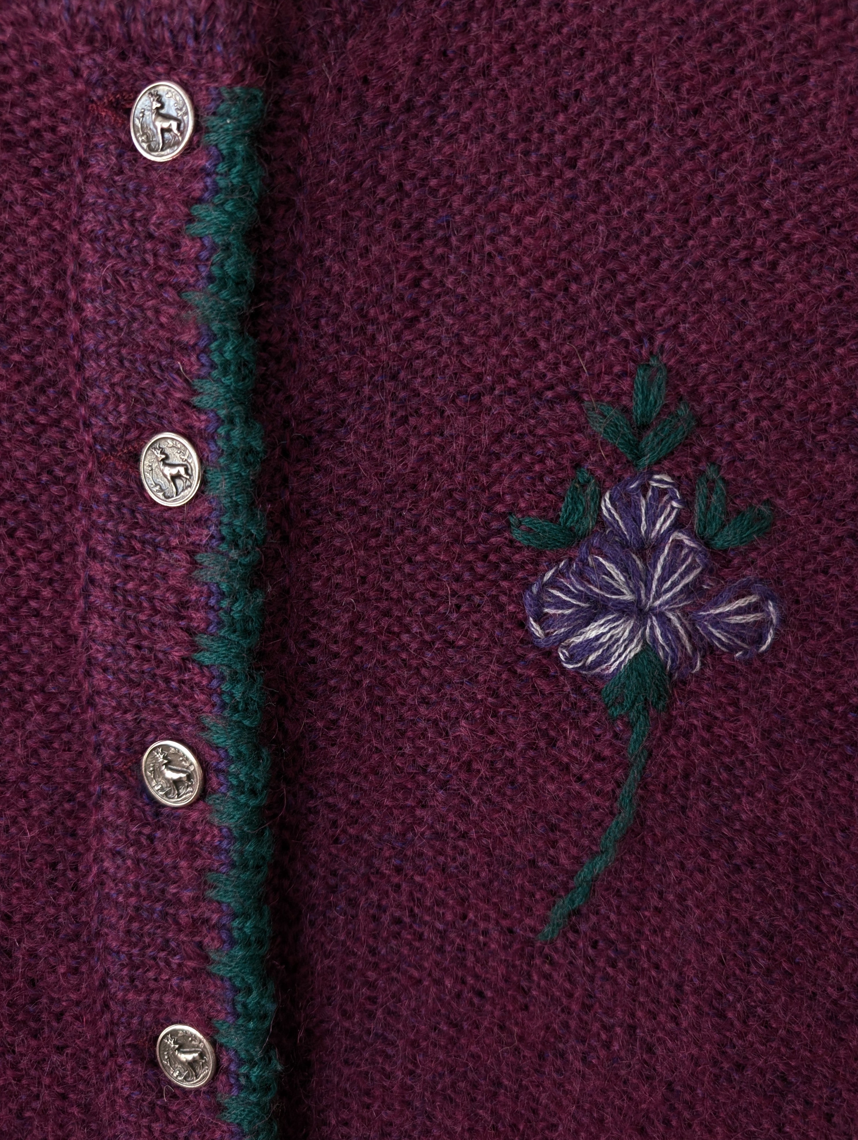 *Wolle* Cardigan Folklore Blumen Stick Ballonärmel (L)