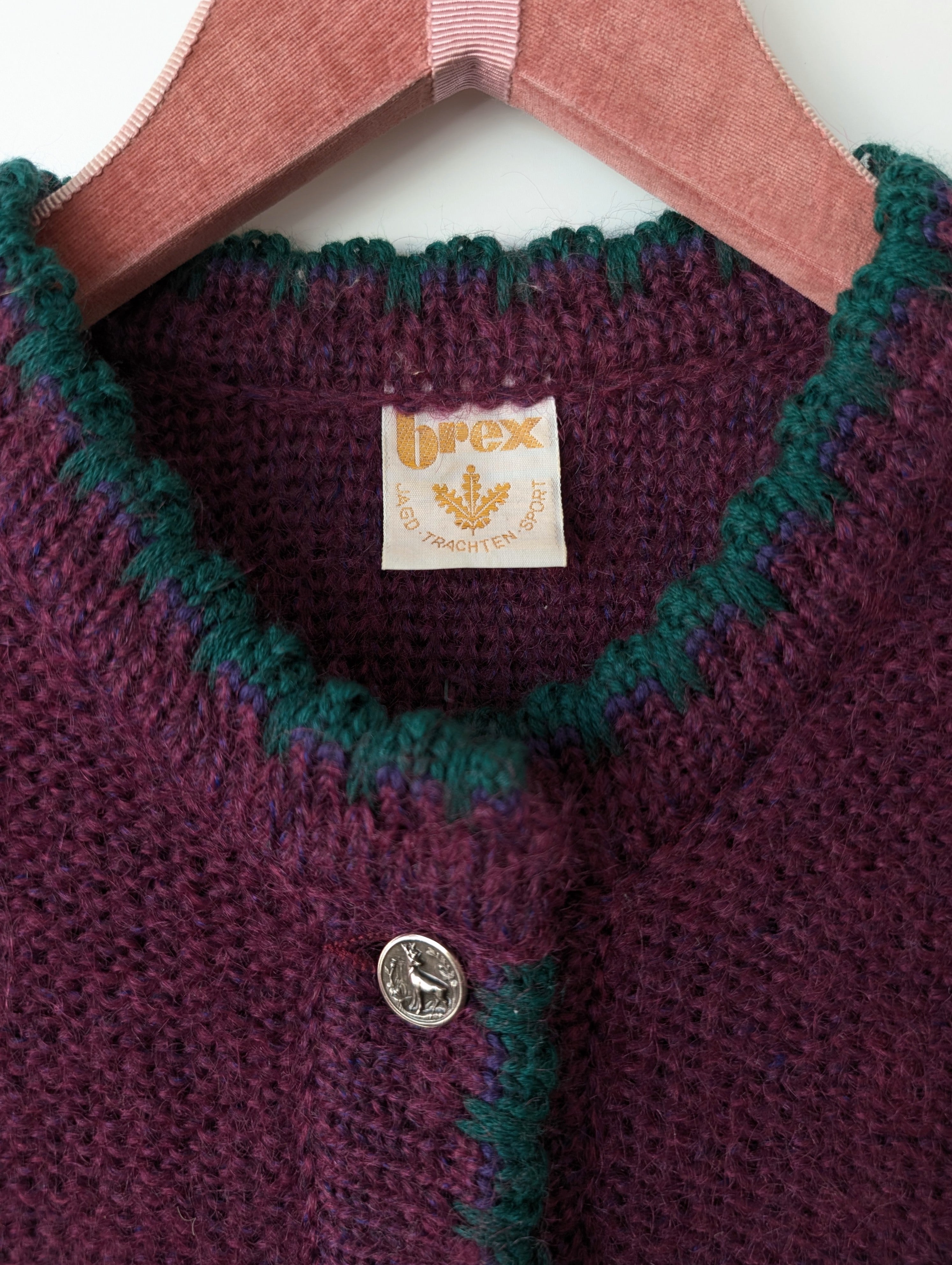 *Wolle* Cardigan Folklore Blumen Stick Ballonärmel (L)