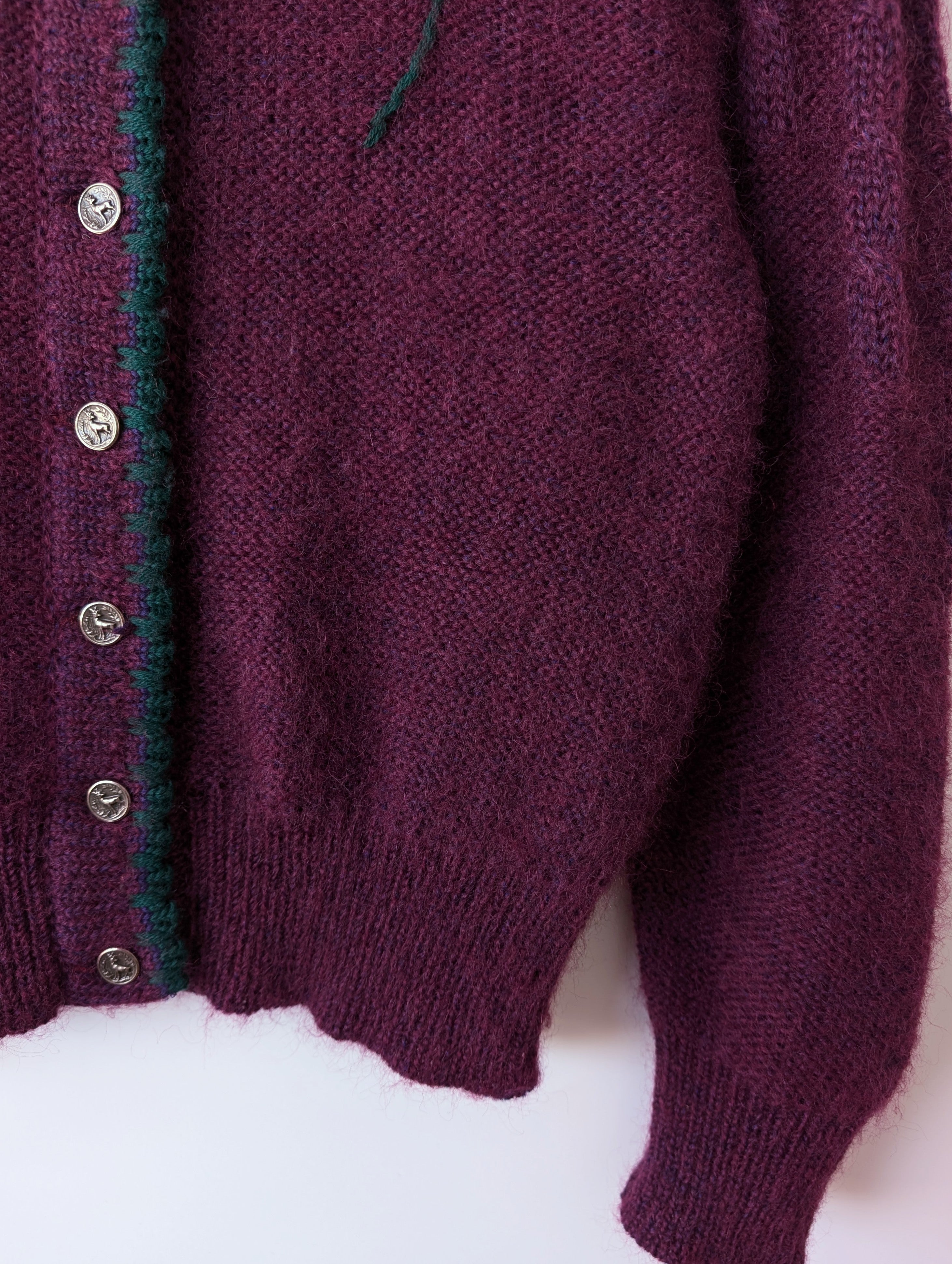 *Wolle* Cardigan Folklore Blumen Stick Ballonärmel (L)